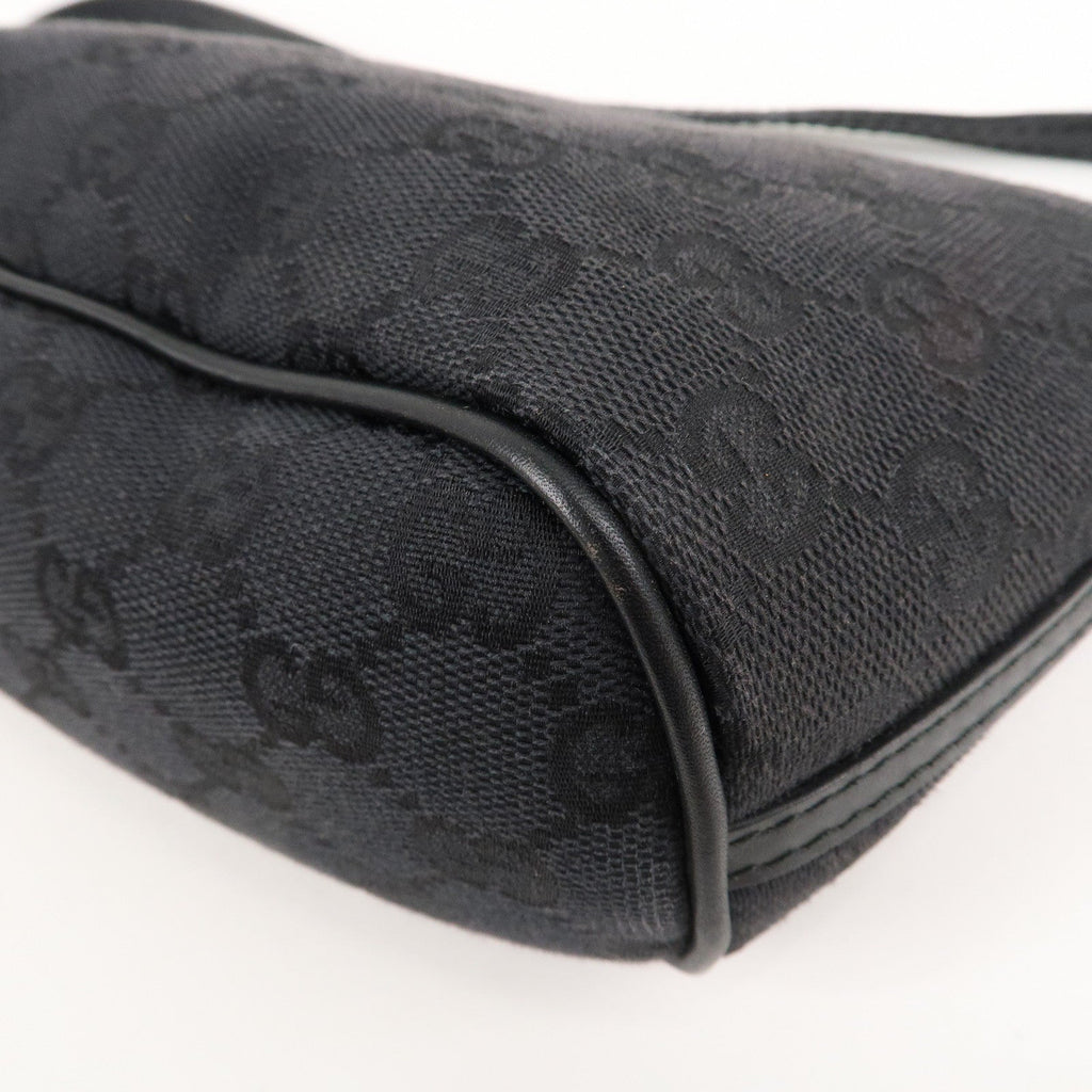 GUCCI Boat Bag GG Monogram Canvas Leather Pouch Black 039.1103