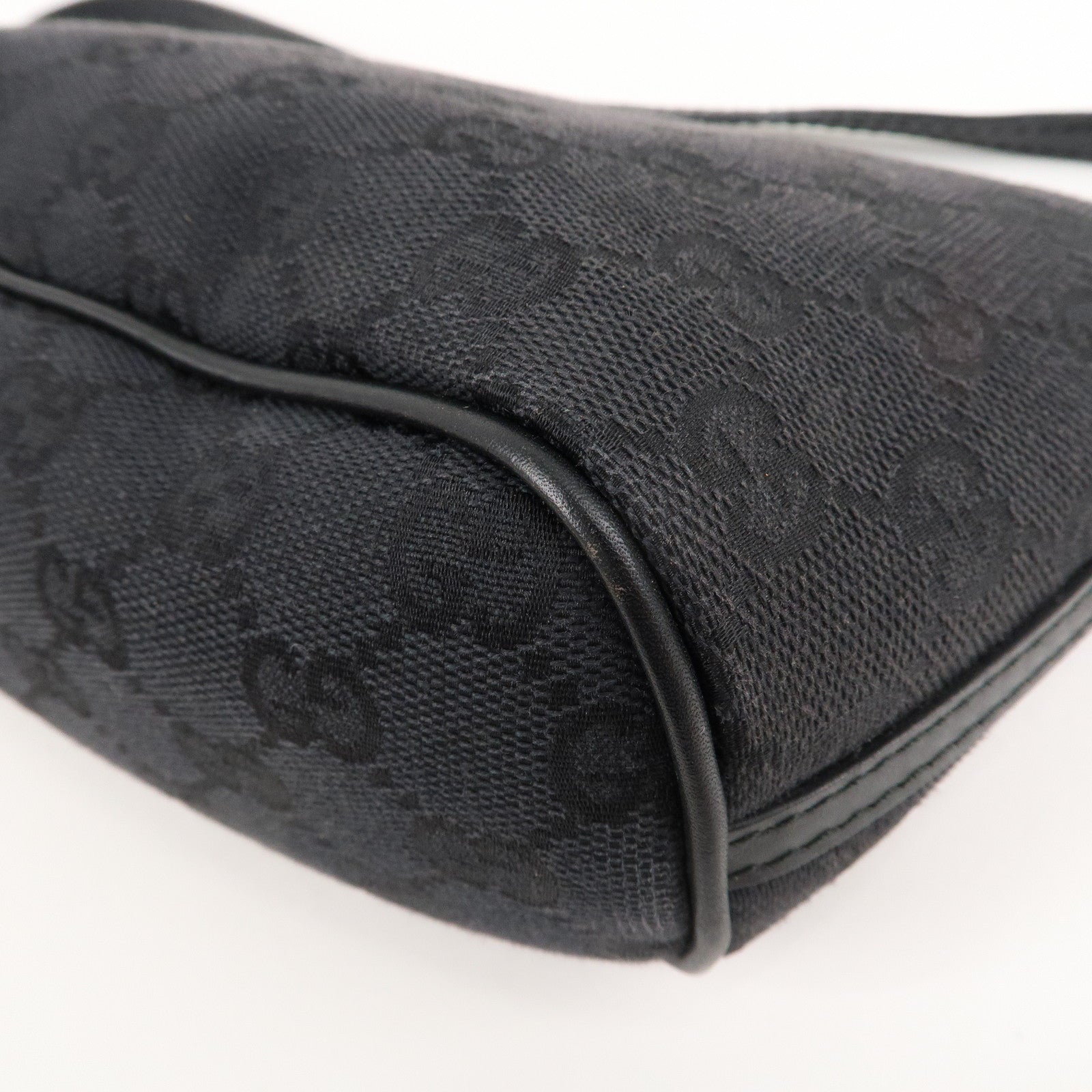 GUCCI Boat Bag GG Monogram Canvas Leather Pouch Black 039.1103