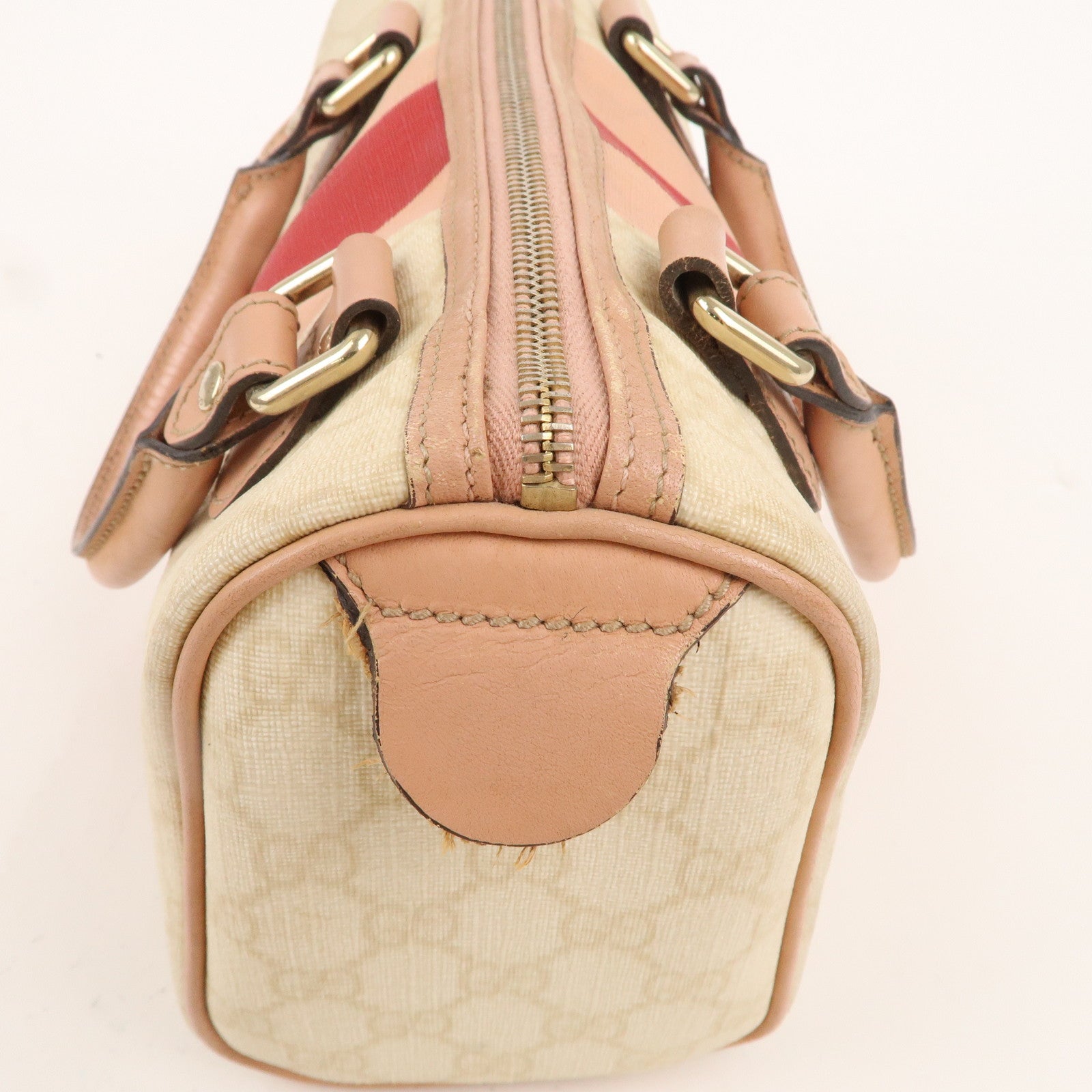 GUCCI Joyline GG Plus Leather Mini Boston Bag Beige Pink 190257