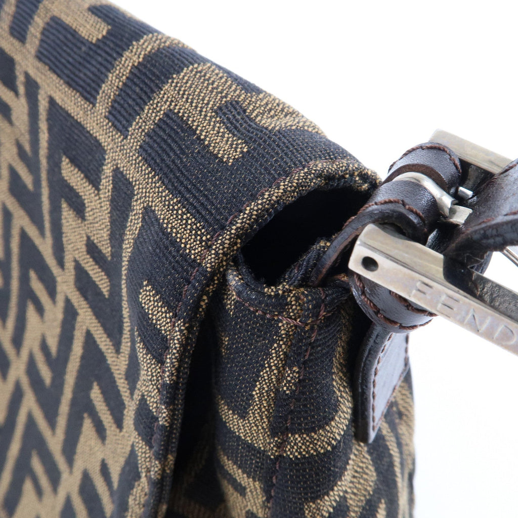 FENDI Zucca Mamma Baguette Canvas Leather Shoulder Bag 26325