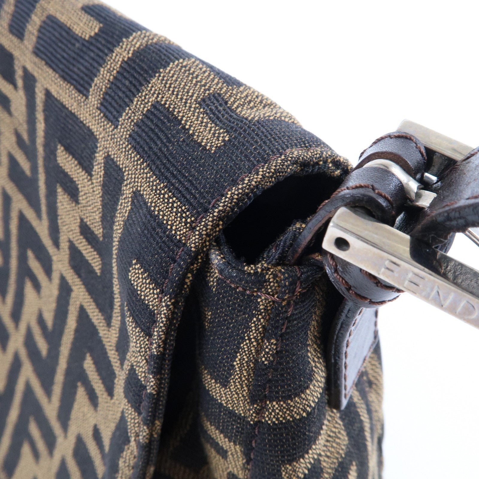 FENDI Zucca Mamma Baguette Canvas Leather Shoulder Bag 26325