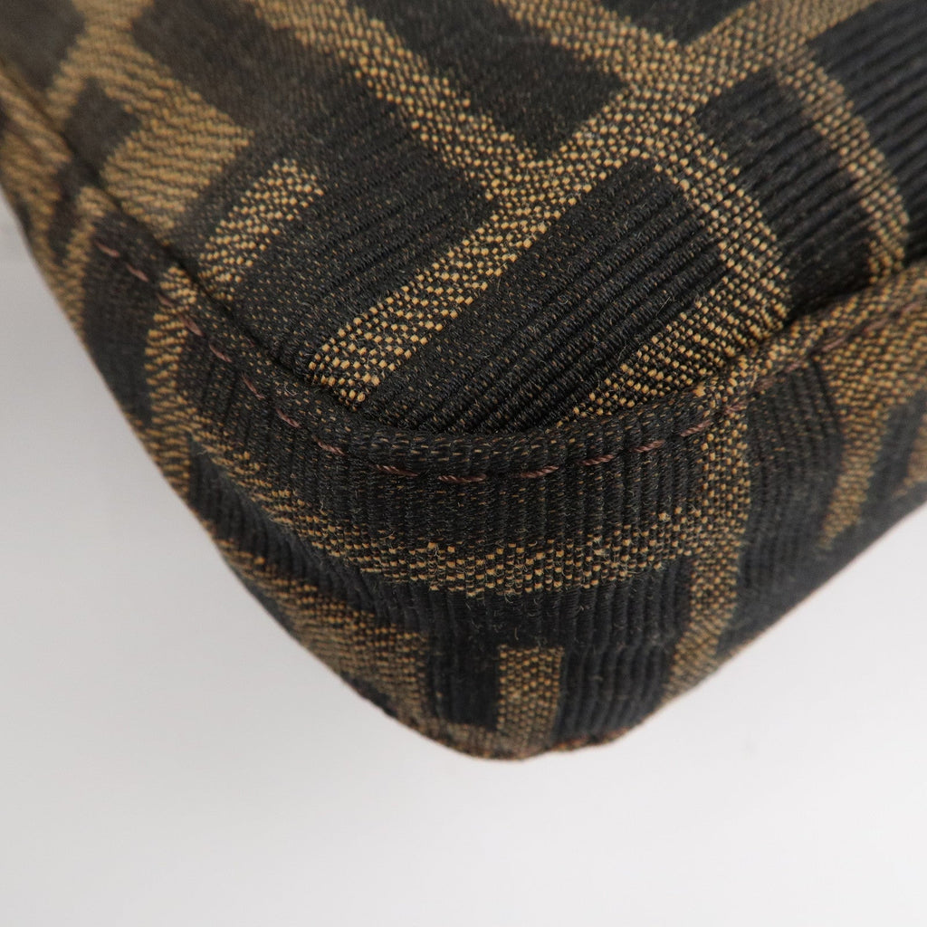 FENDI Mamma Baguette Canvas Leather Shoulder Bag Brown Black 26424