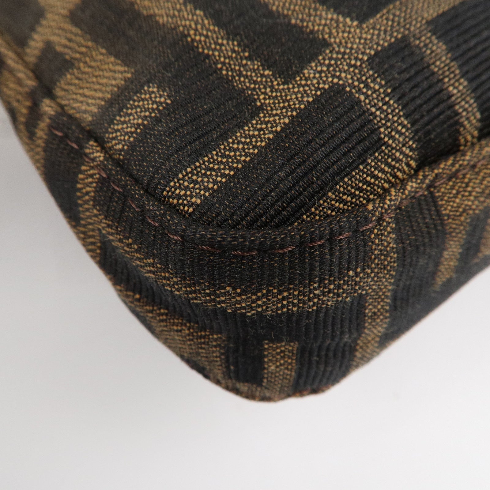FENDI Mamma Baguette Canvas Leather Shoulder Bag Brown Black 26424