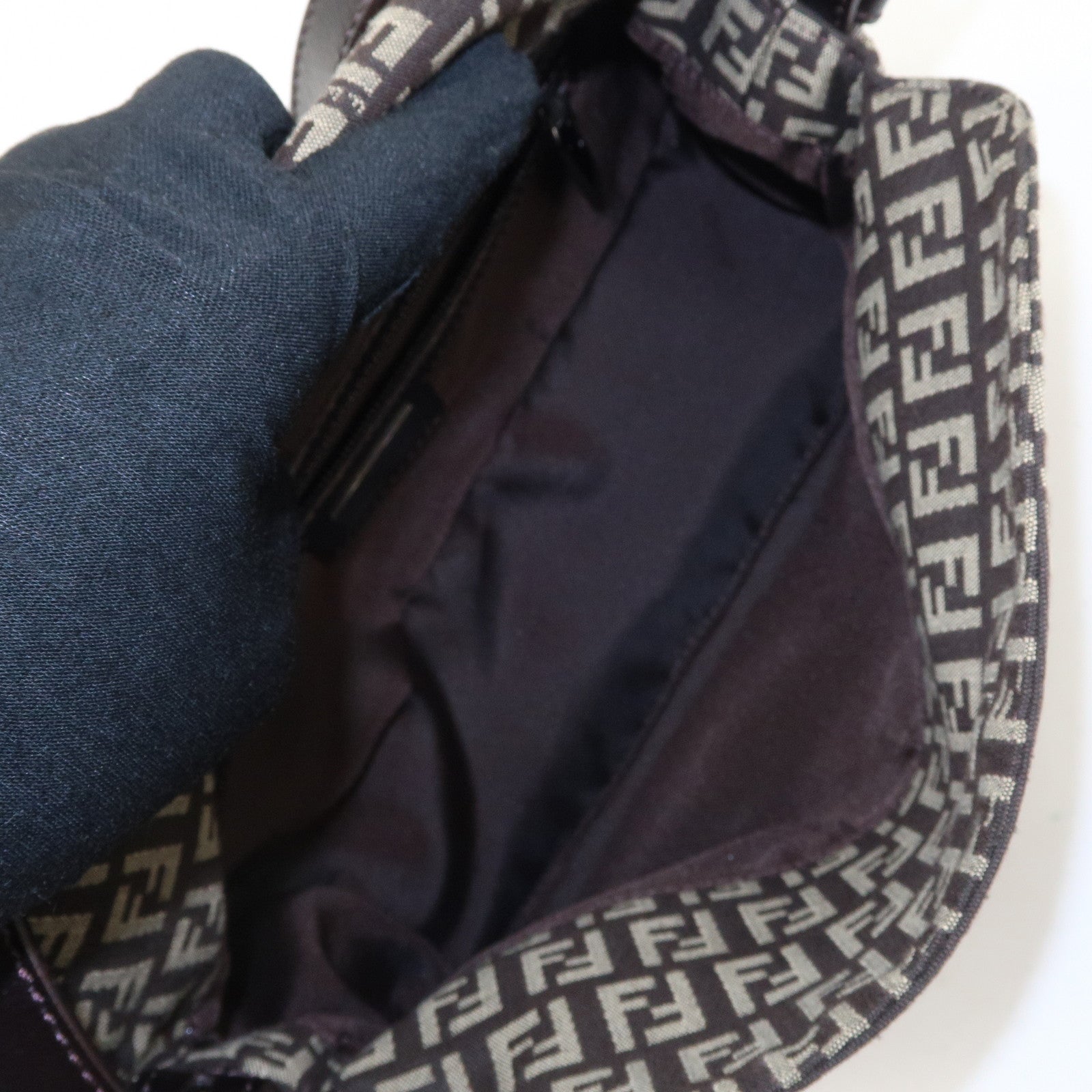 FENDI Zucchino Canvas Leather Shoulder Bag Brown Beige 8BR003