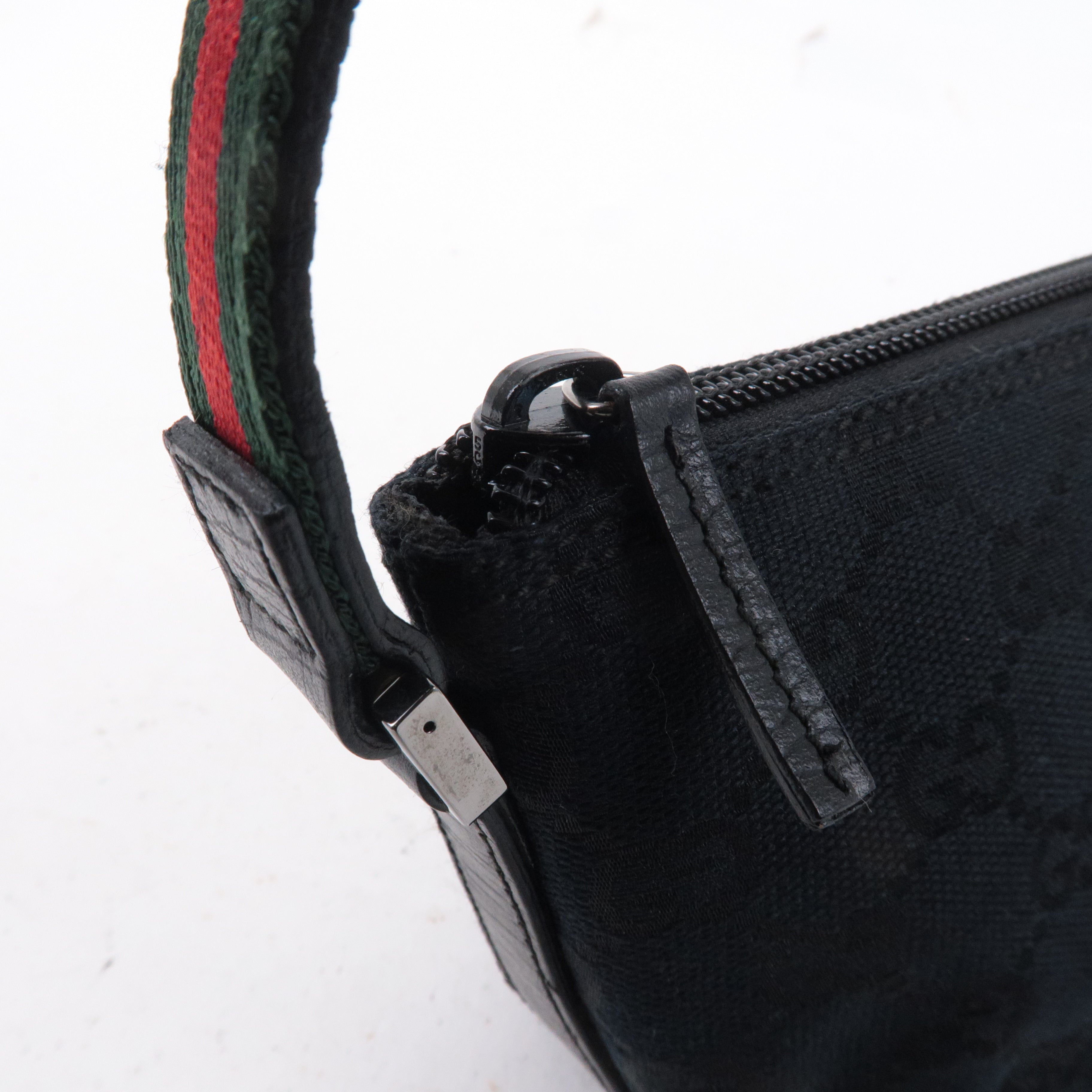 GUCCI Boat Bag Sherry GG Canvas Leather Pouch Black 141809