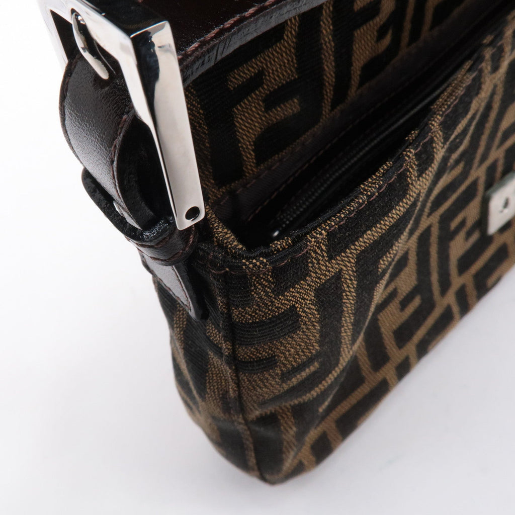 FENDI Mamma Baguette Zucca Canvas Leather Shoulder Bag Brown 26424