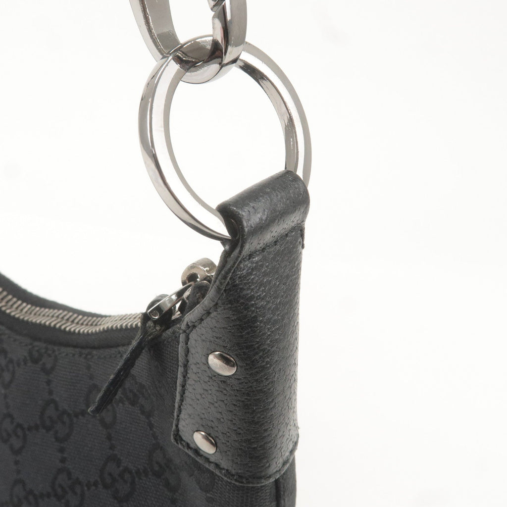 GUCCI GG Monogram Canvas Leather Shoulder Bag Black 115003