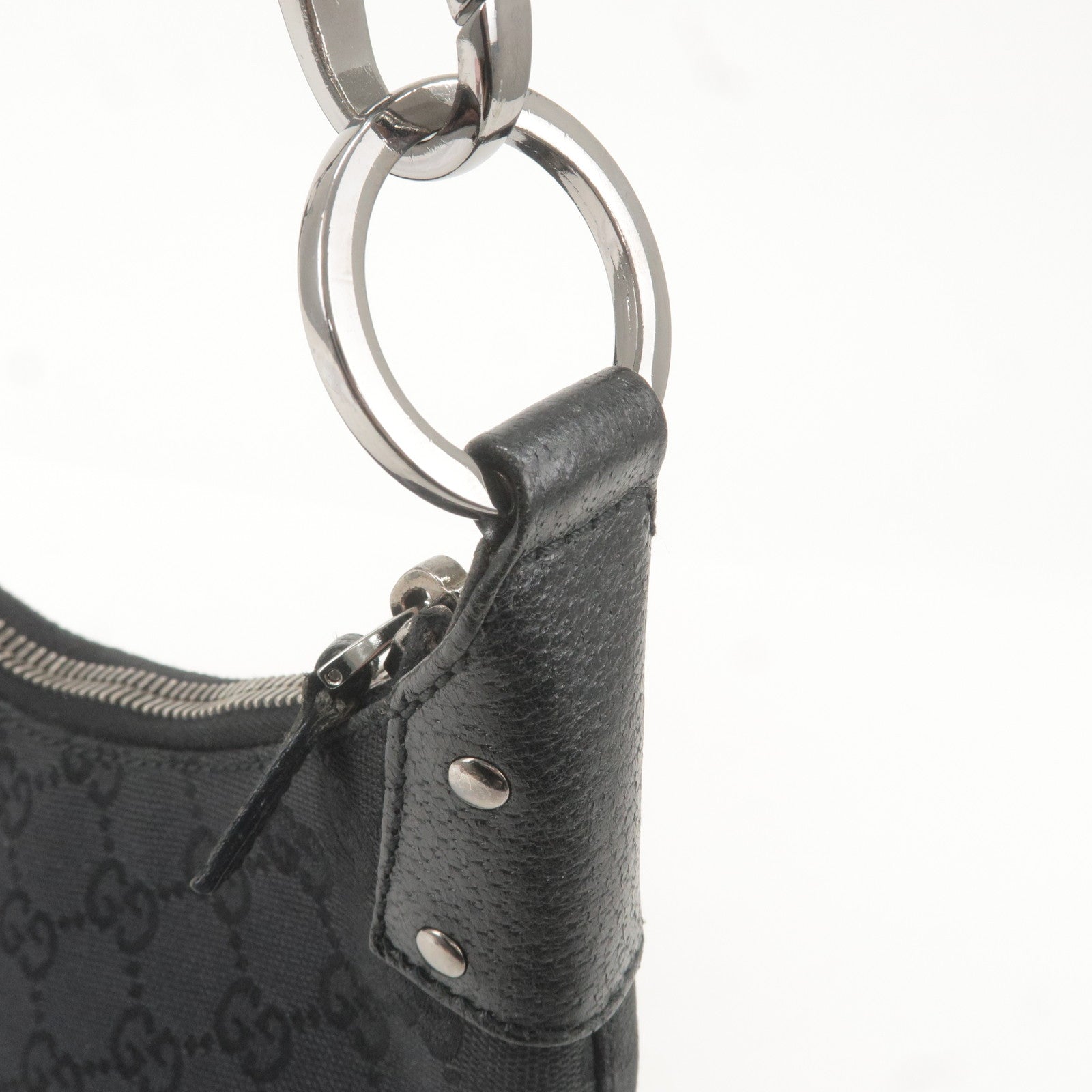 GUCCI GG Monogram Canvas Leather Shoulder Bag Black 115003