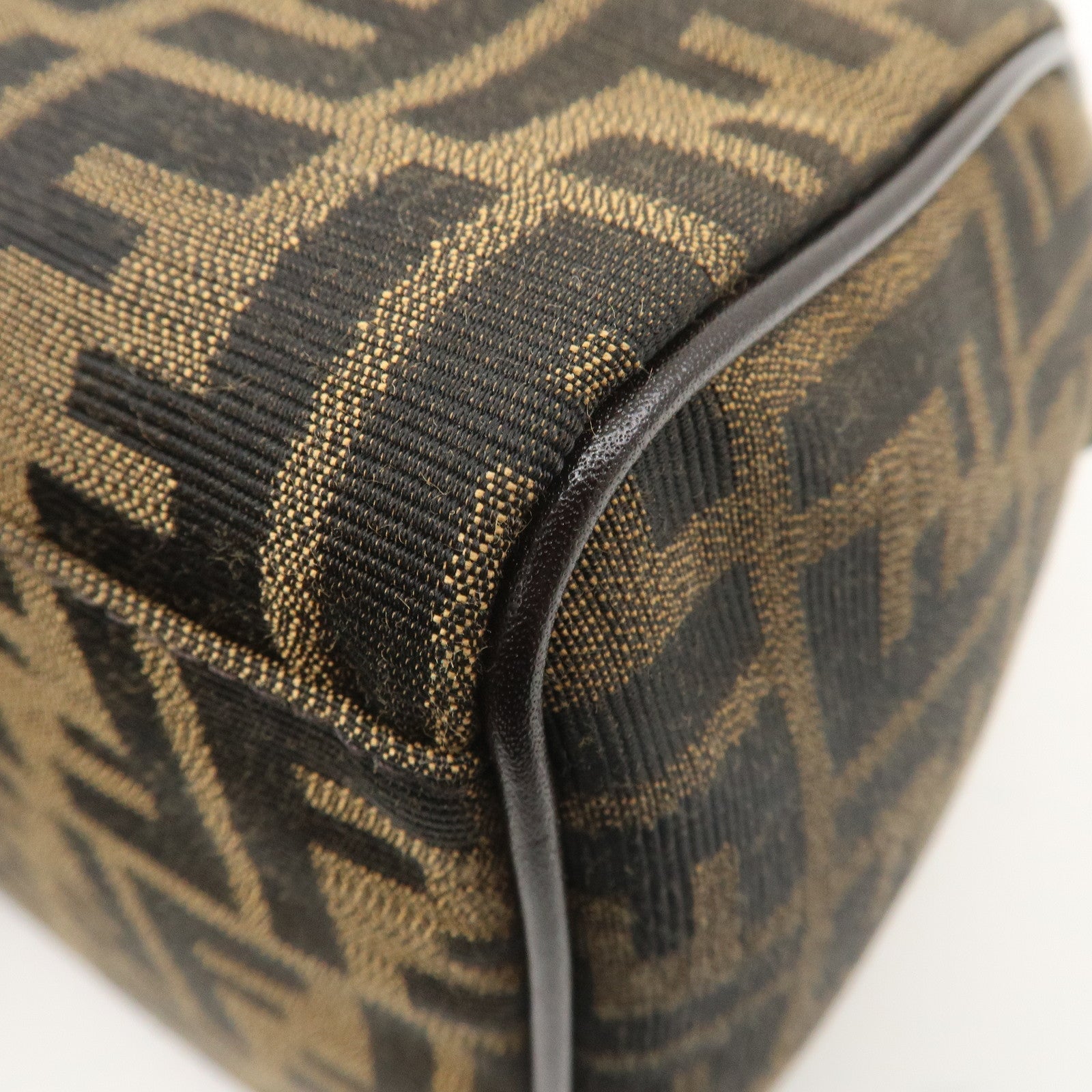 FENDI Zucca Canvas Leather Mini Boston Bag Black Brown 8BL104
