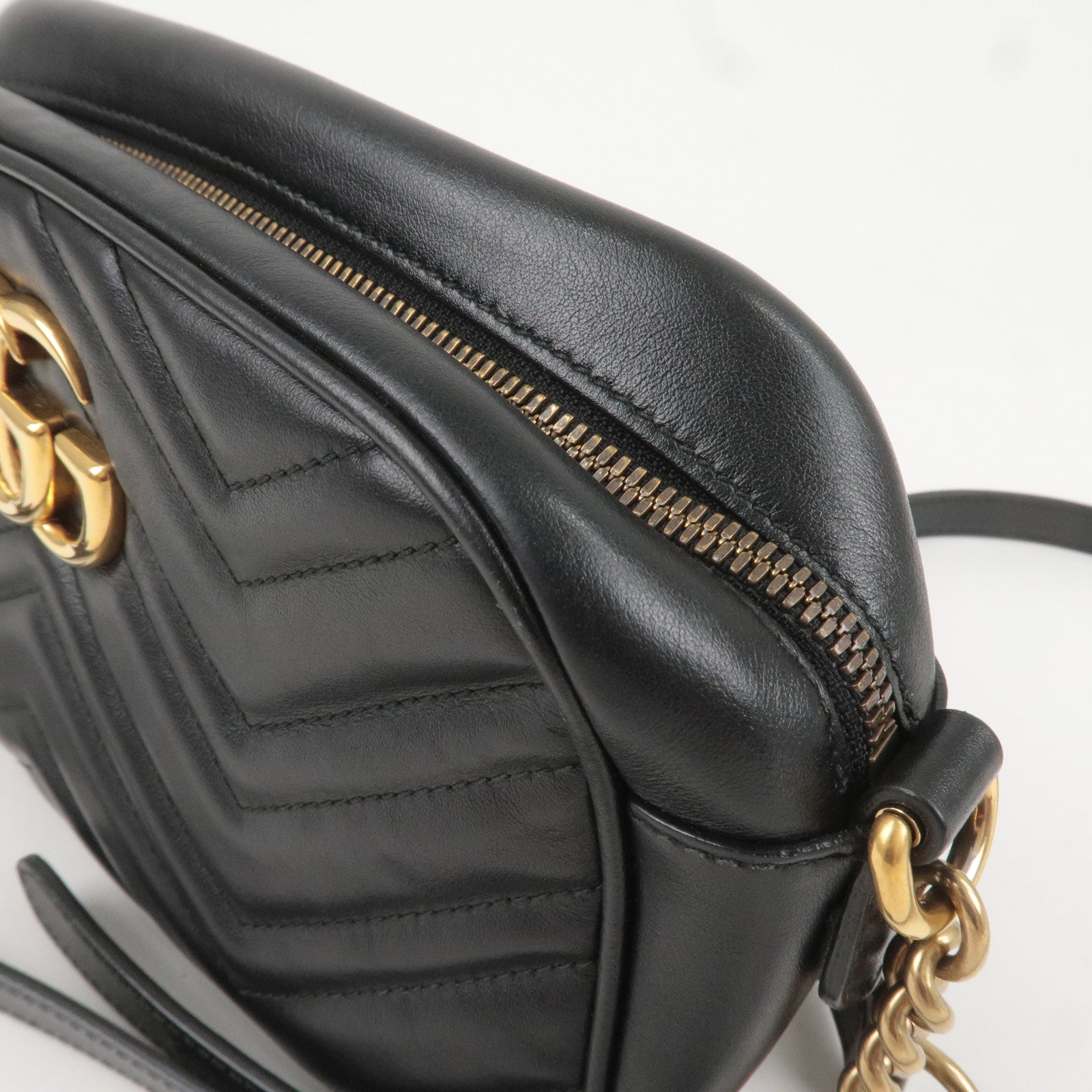 GUCCI GG Marmont Leather Chain Shoulder Bag Black 447632