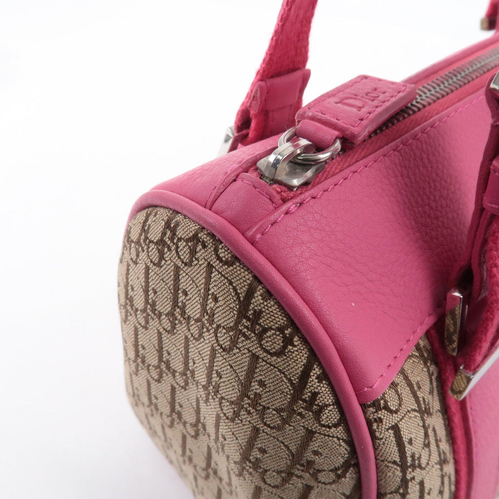 Christian Dior Trotter Canvas Leather Boston Bag Beige Pink