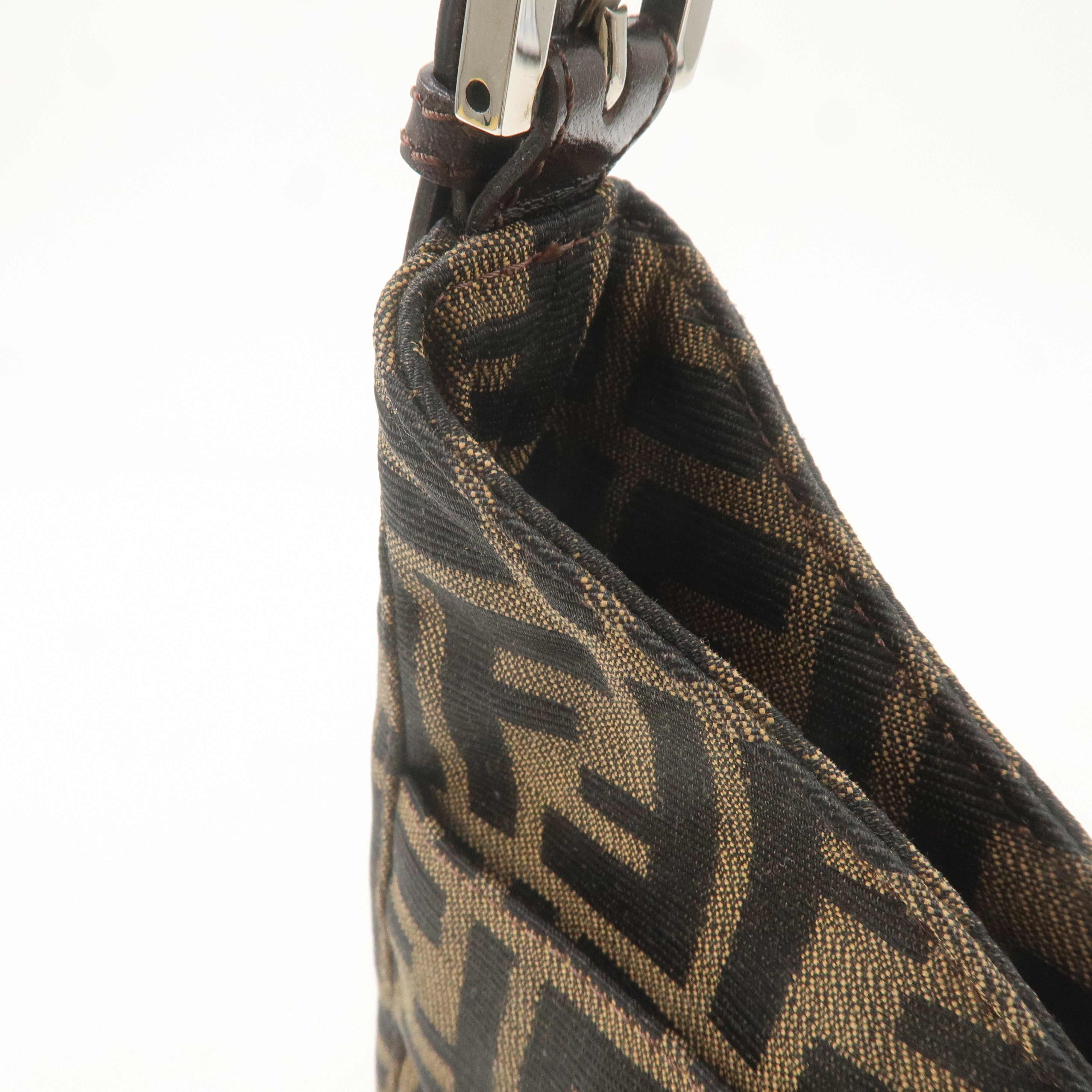 FENDI Zucca Canvas Leather Shoulder Bag Brown Black 26569