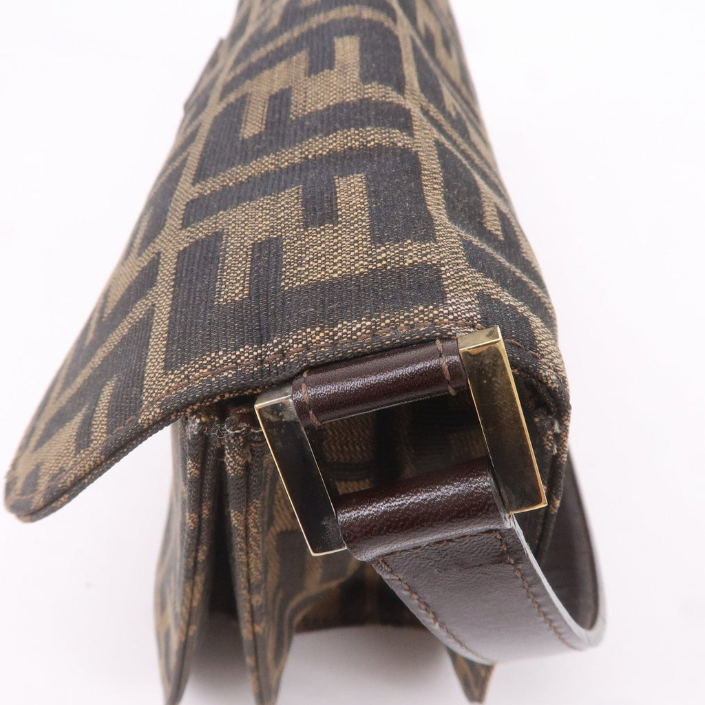 FENDI Zucca Canvas Leather Shoulder Bag Brown Black 16322