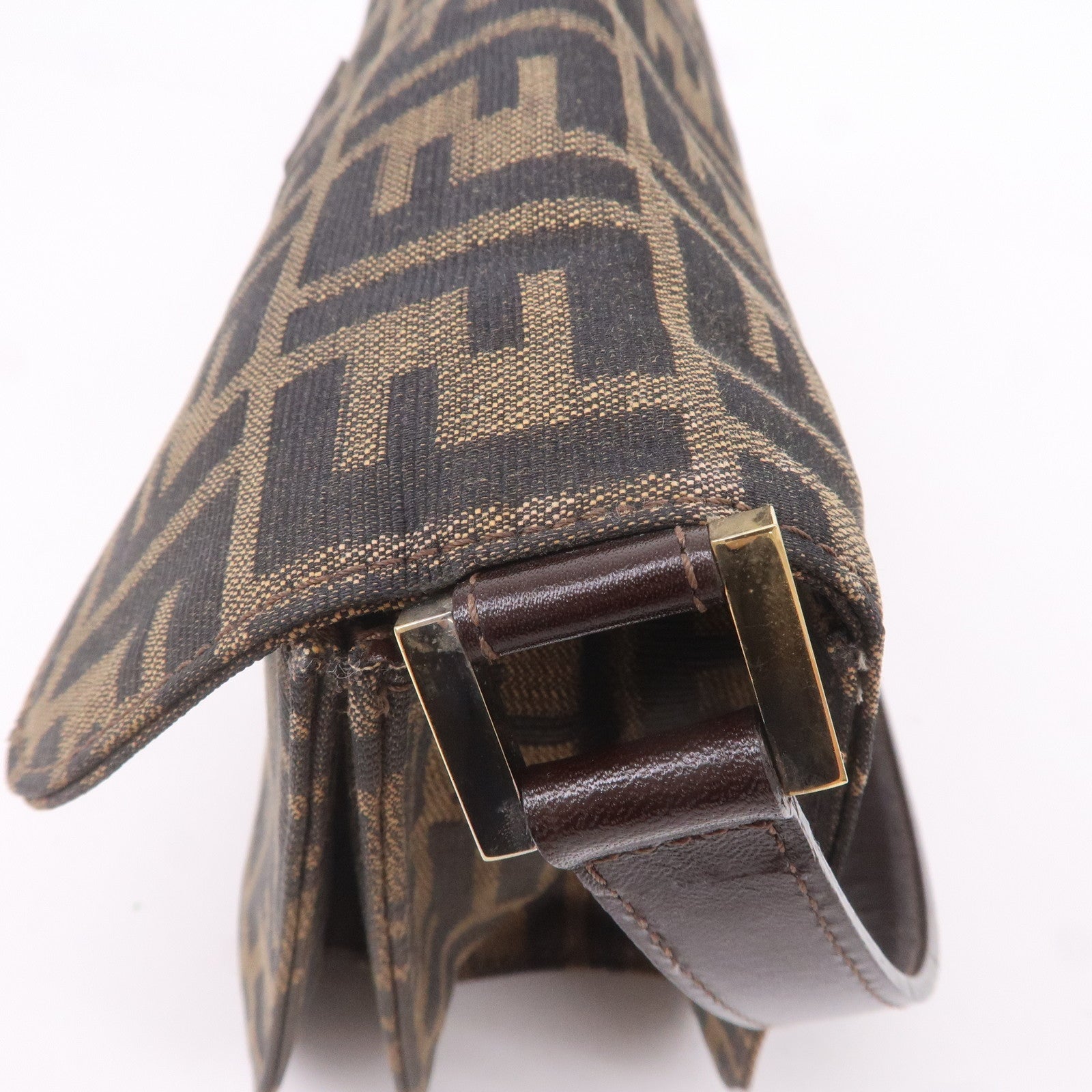 FENDI Zucca Canvas Leather Shoulder Bag Brown Black 16322