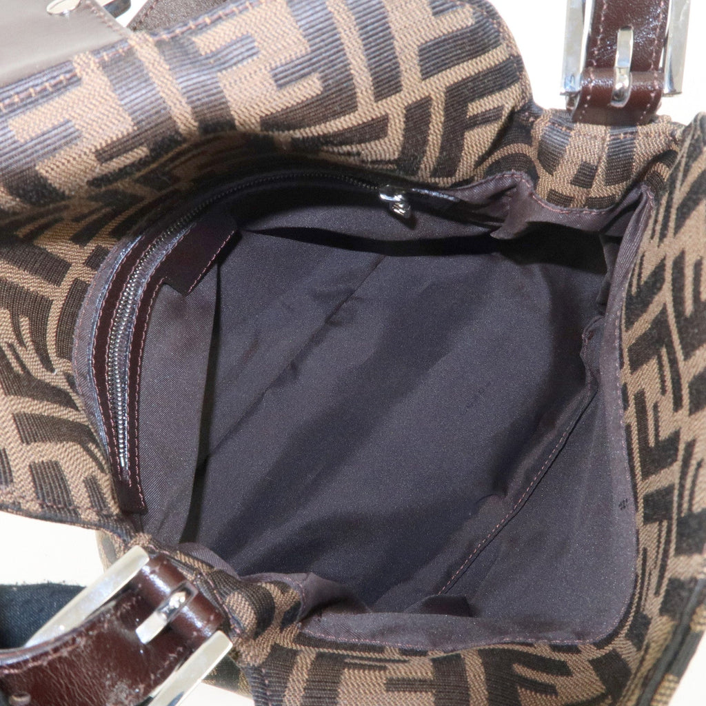 FENDI Zucca Canvas Leather Shoulder Bag Brown 222826