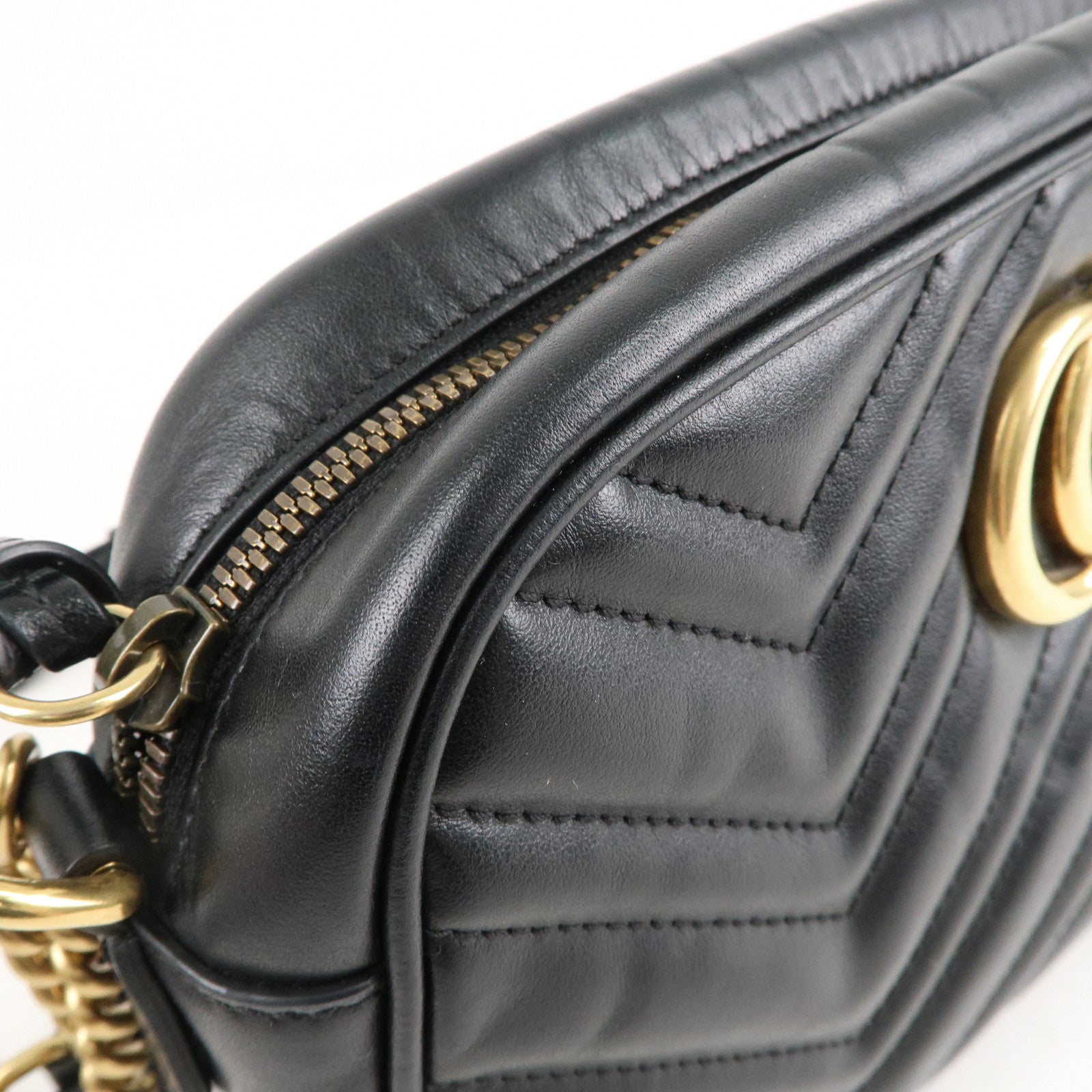 GUCCI GG Marmont Leather Chain Shoulder Bag Crossbody Black 447632