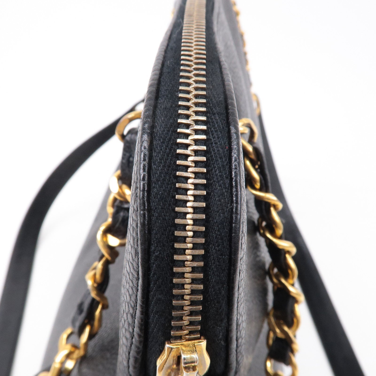 CHANEL Caviar Skin Chain Tote Bag Black Gold Hardware A03578