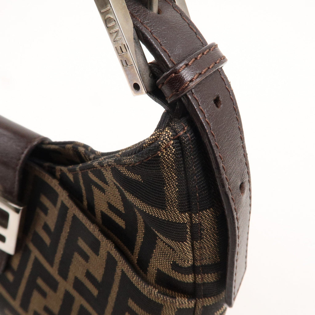 FENDI Zucca Canvas Leather Shoulder Bag Brown Black 26569