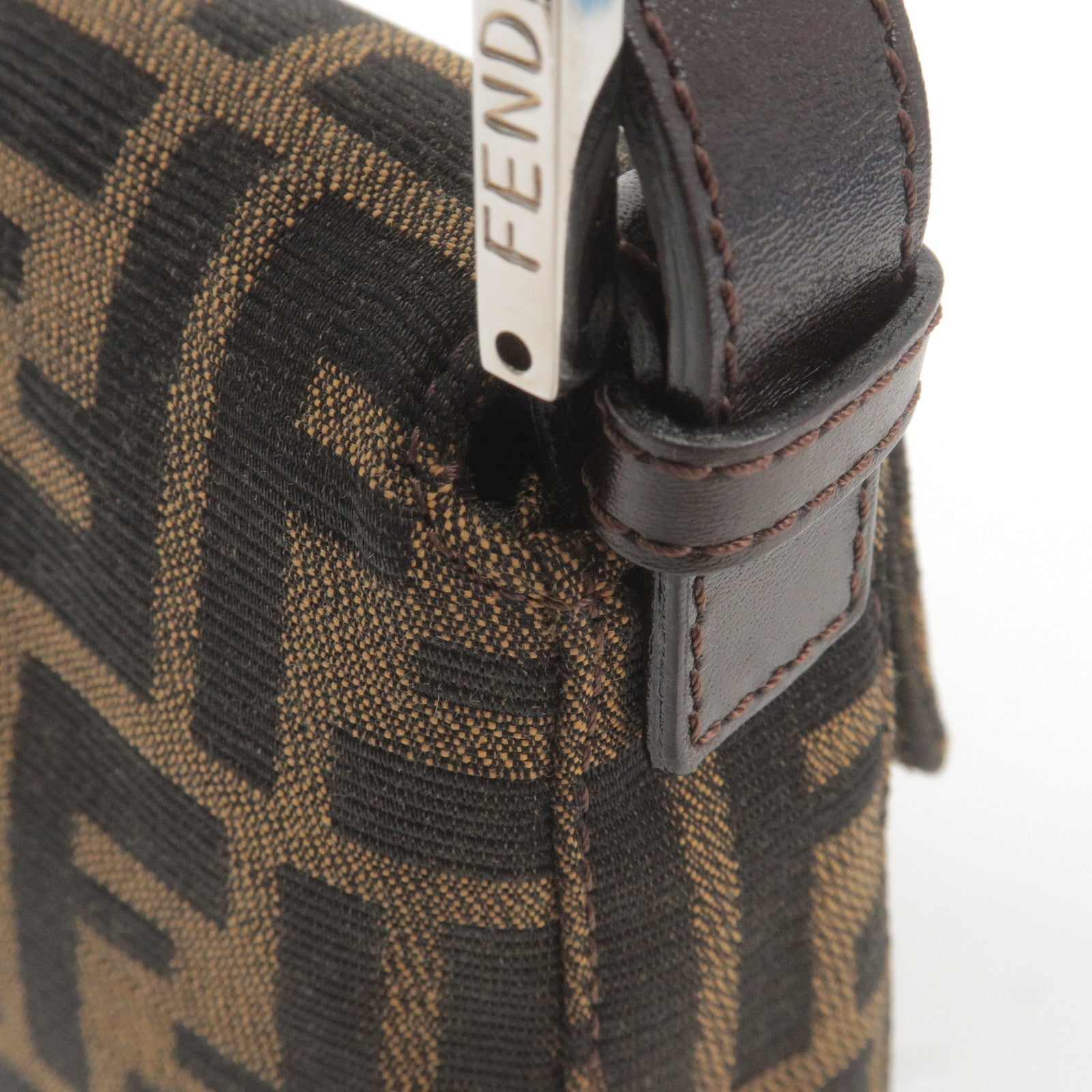 FENDI Zucca Mamma Baguette Canvas Leather Bag Brown Black 26424