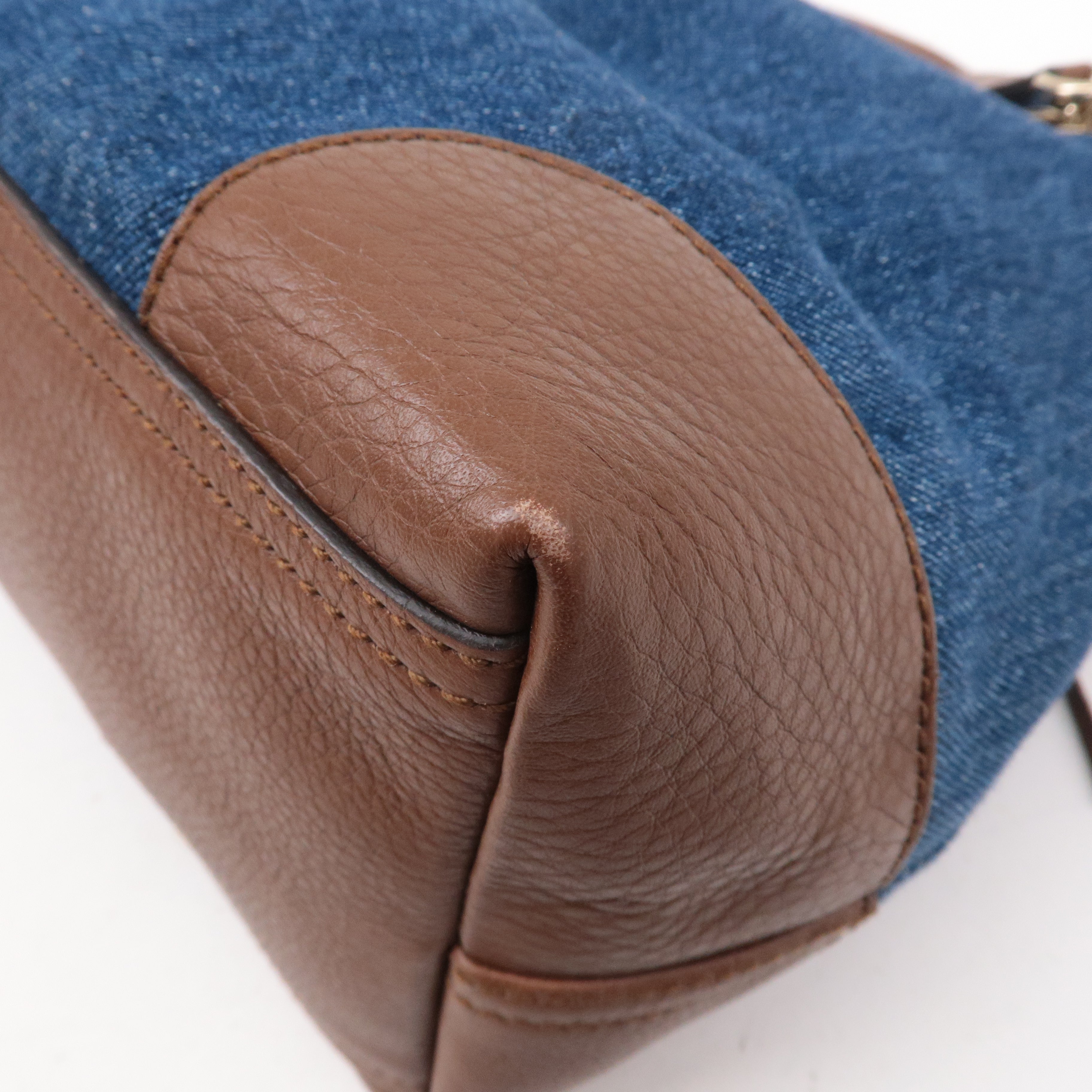 GUCCI SOHO Denim Leather Chain Shoulder Bag Blue Brown 308982