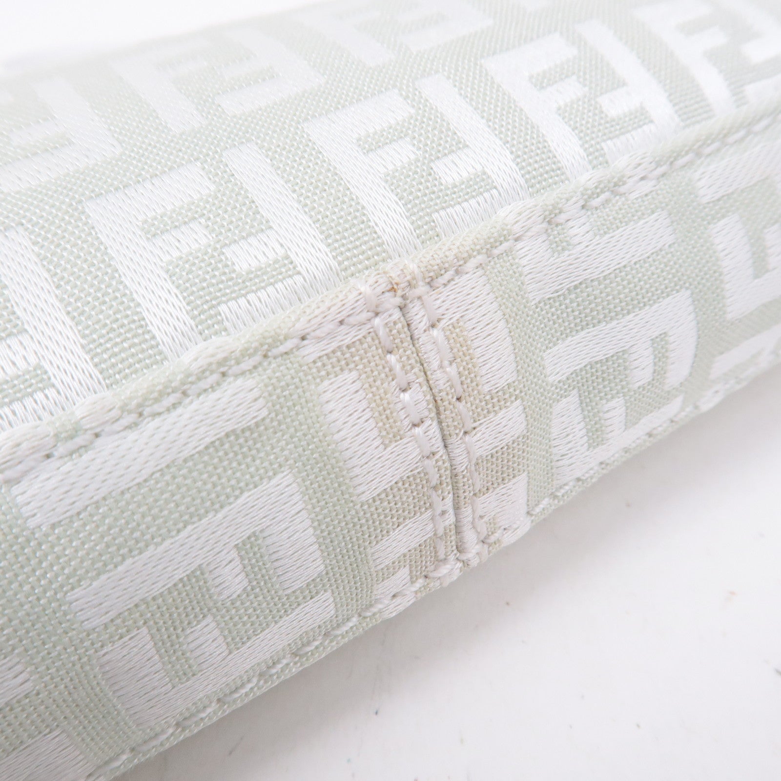 FENDI Zucchino Canvas Leather Hand Bag Mint Green White 8BR041