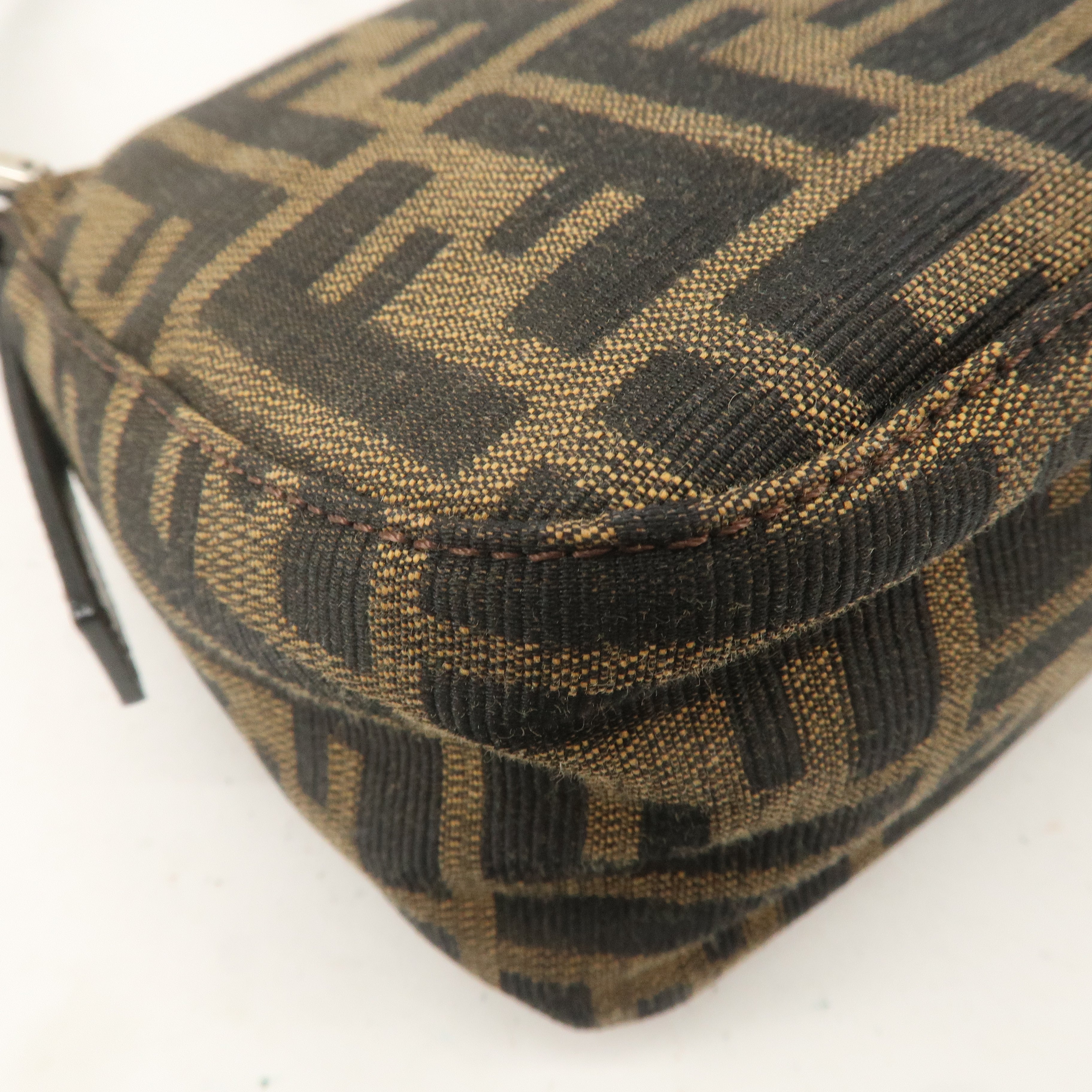 FENDI Zucca Canvas Leather Shoulder Bag Khaki Brown Black 26723