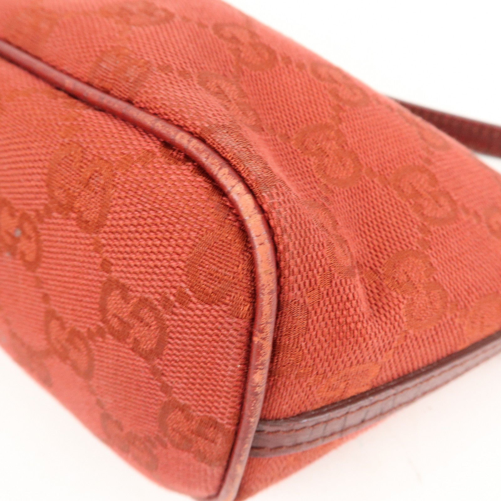 GUCCI Boat Bag GG Canvas Leather Hand Bag Pouch Red 07198