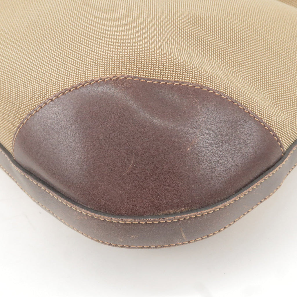Prada Logo Jacquard Leather Shoulder Bag Beige Brown