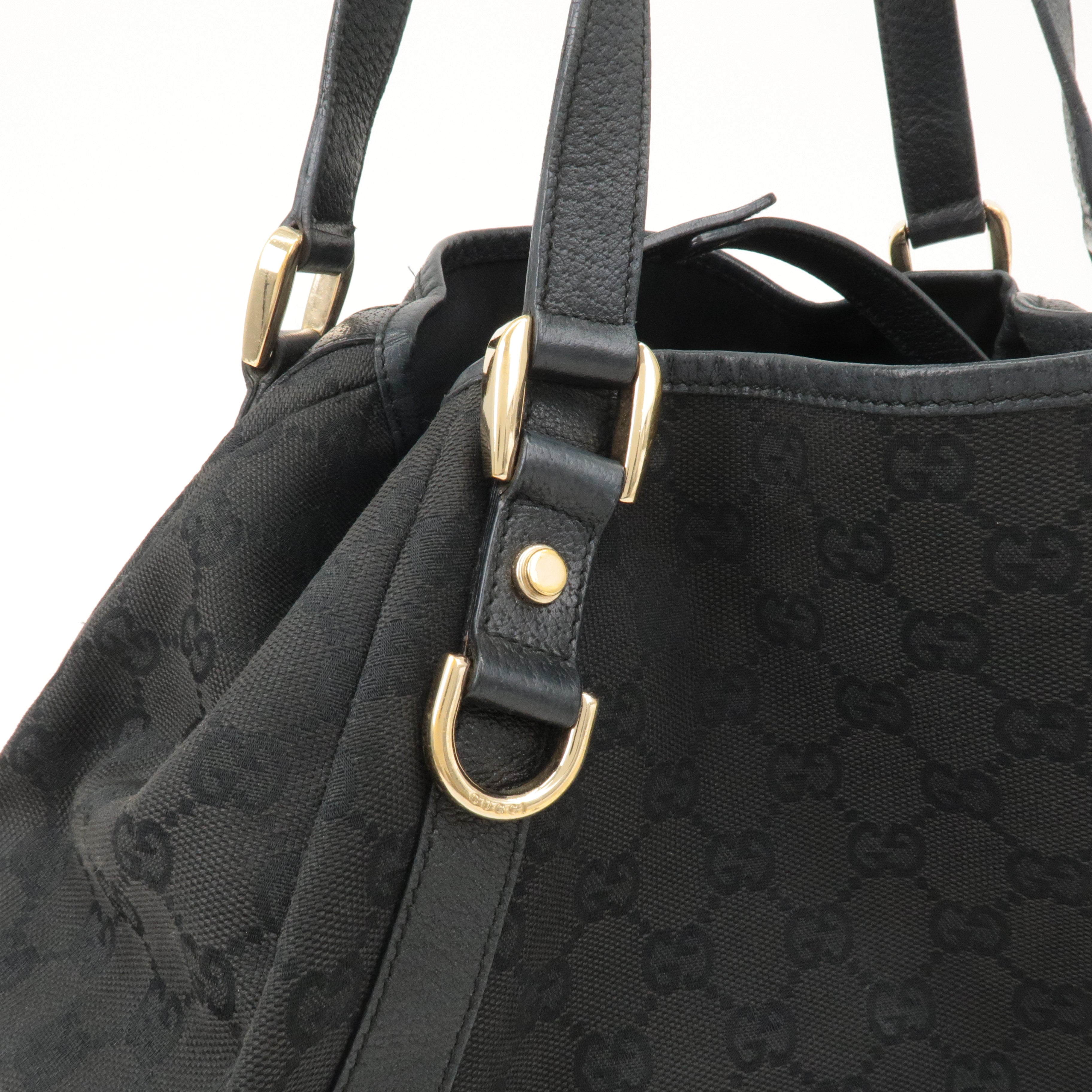 GUCCI Abbey GG Canvas Leather Tote Bag Shoulder Bag Black 130736