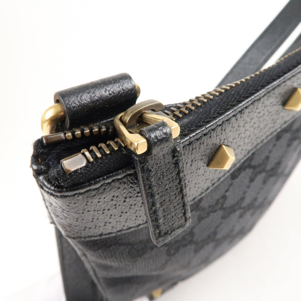 GUCCI GG Canvas Leather Studs Shoulder Bag Black 120893