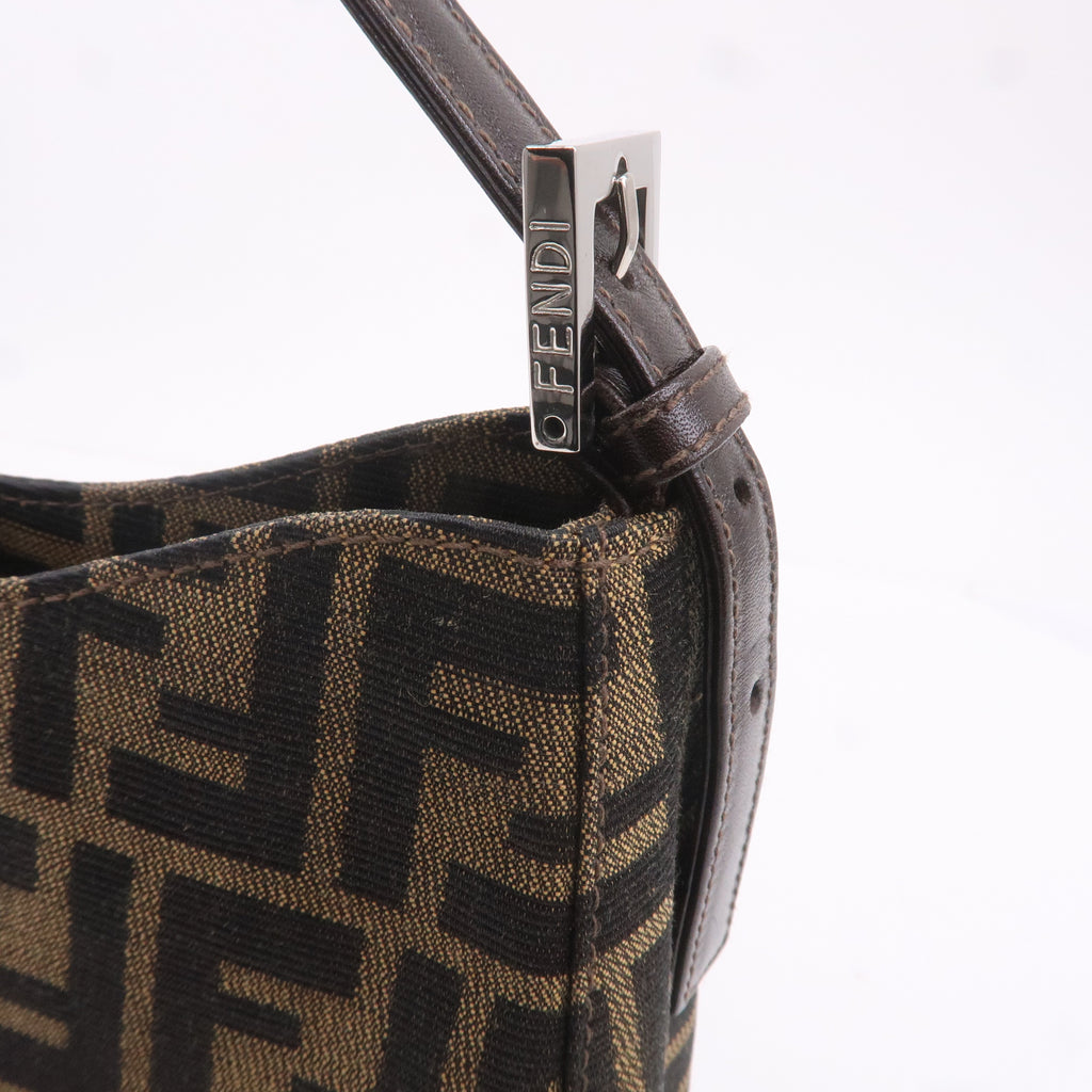 FENDI Zucca Canvas Leather Shoulder Bag Brown Black 16115