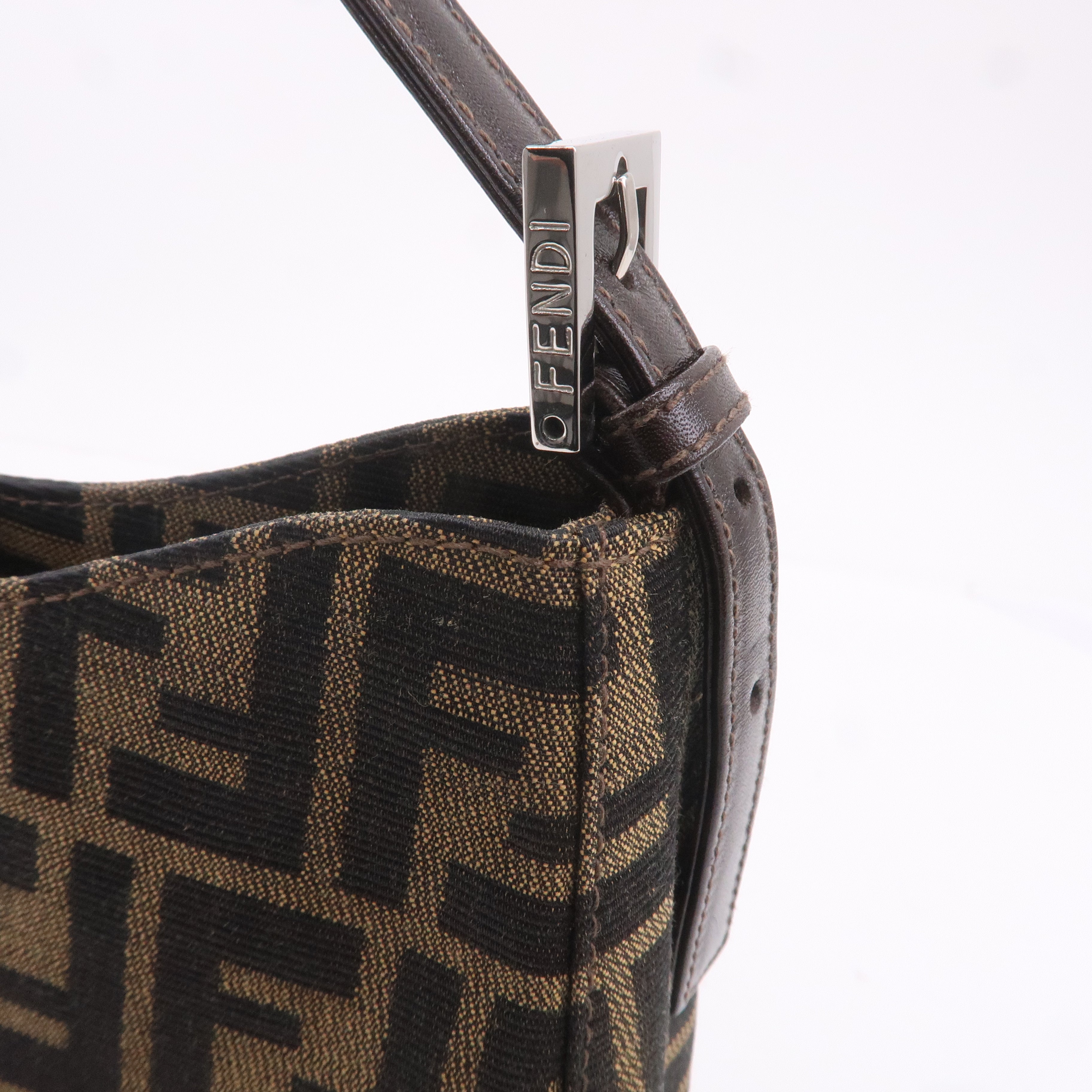 FENDI Zucca Canvas Leather Shoulder Bag Brown Black 16115