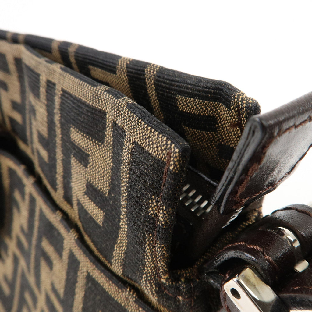 FENDI Zucca Canvas Leather Shoulder Bag Brown Black 26566