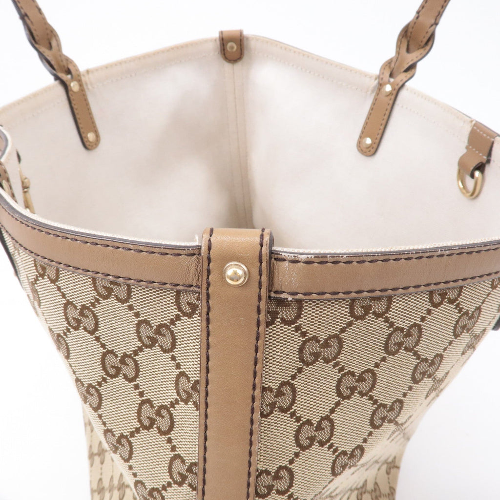 GUCCI GG Canvas Leather Tote Bag Beige Brown 247209