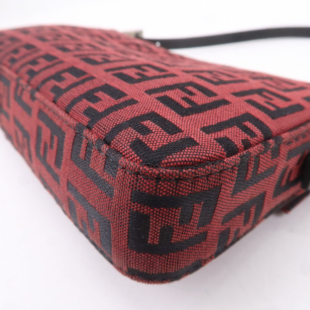 FENDI Mini Mamma Baguette Zucchino Canvas Leather Bag Red 8BK005