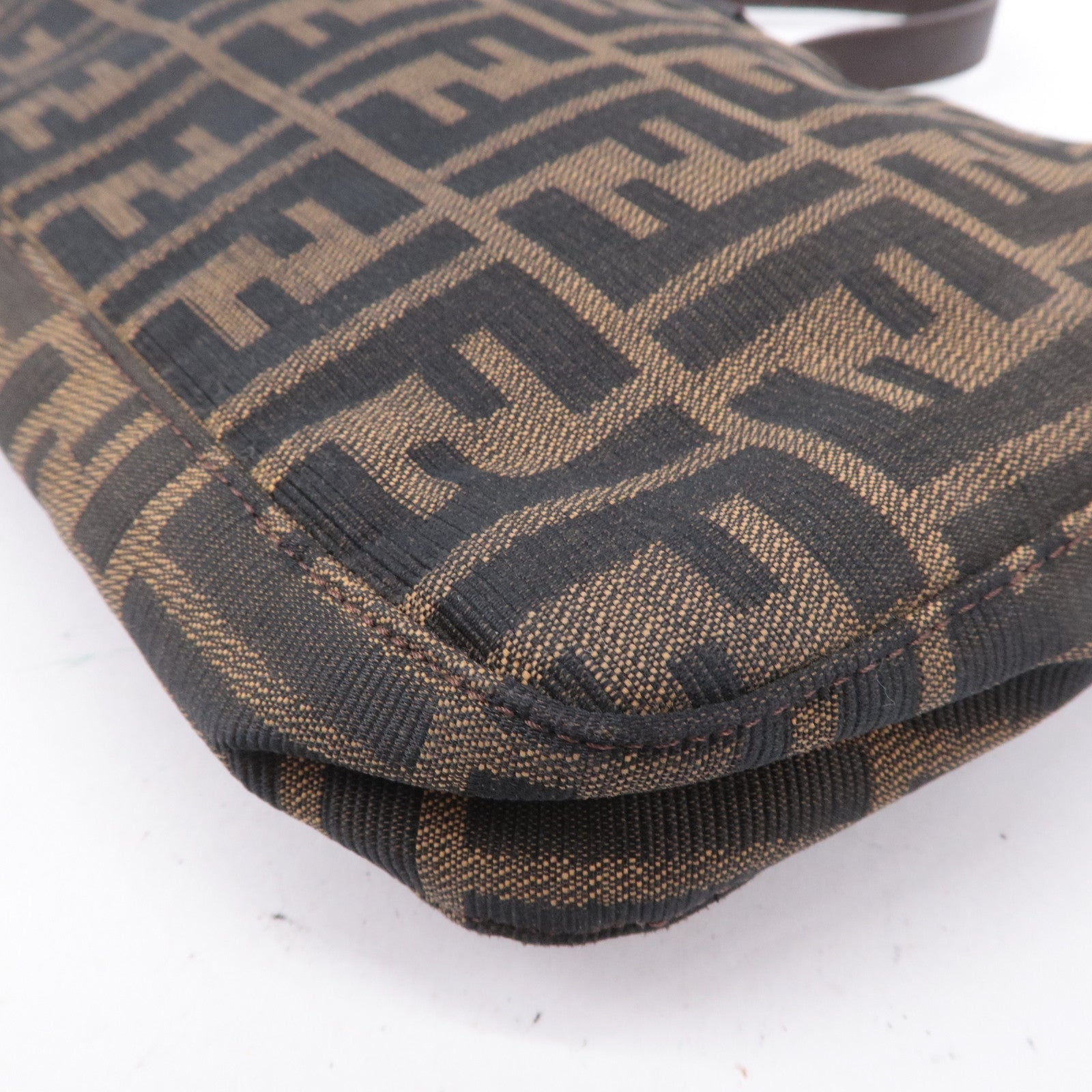 FENDI Zucca Canvas Leather Shoulder Bag Brown Black 26569