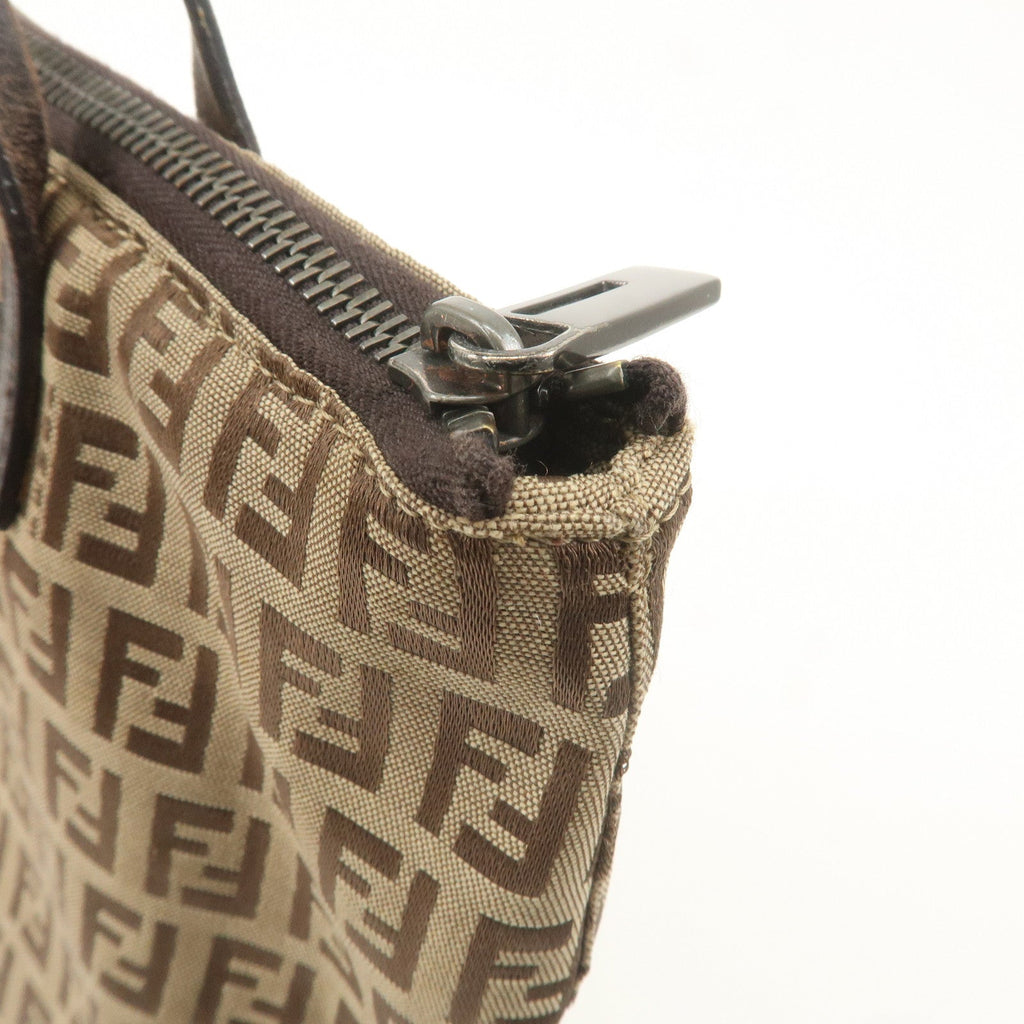 FENDI Zucchino Canvas Leather Tote Bag Brown Beige 8BH024
