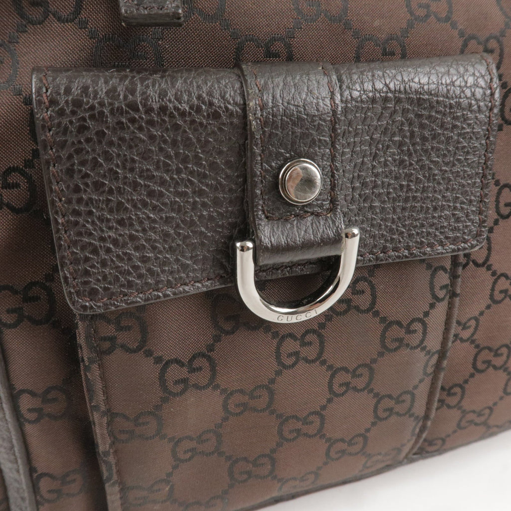 GUCCI GG Canvas Leather Tote Bag Shoulder Bag Dark Brown 268639