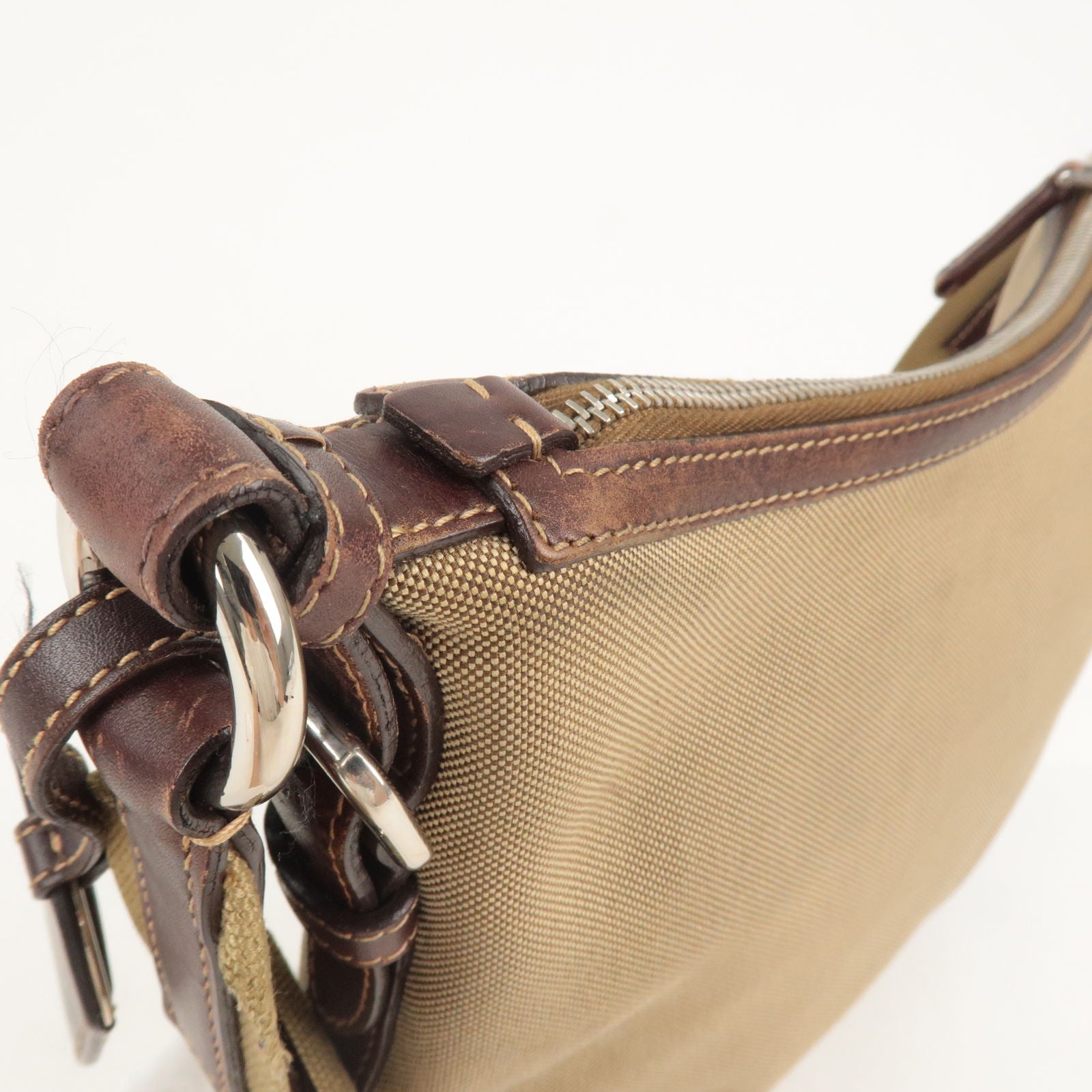 Prada Logo Jacquard Leather Shoulder Bag Beige Brown BT0533