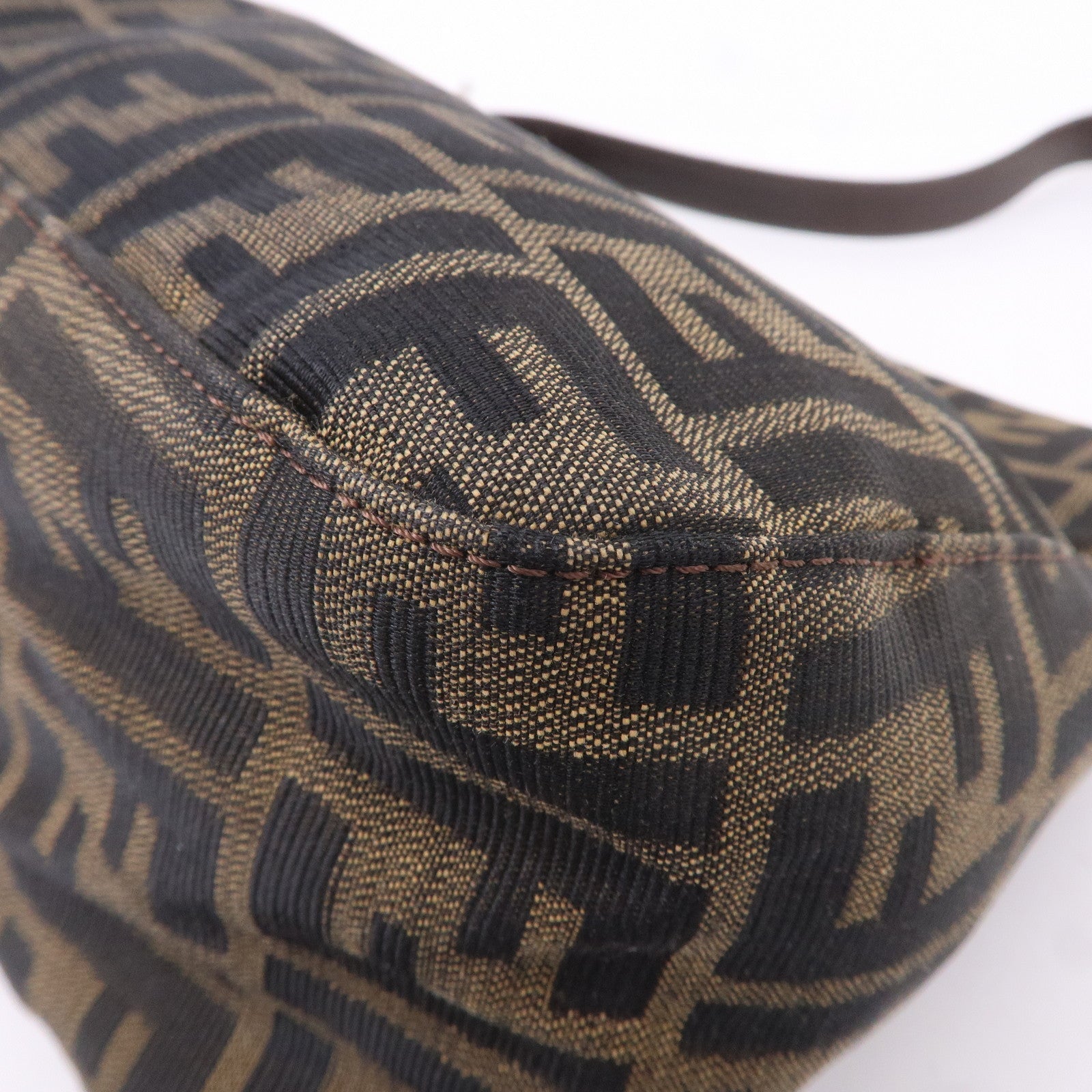 FENDI Mamma Baguette Zucca Canvas Leather Shoulder Bag 26325
