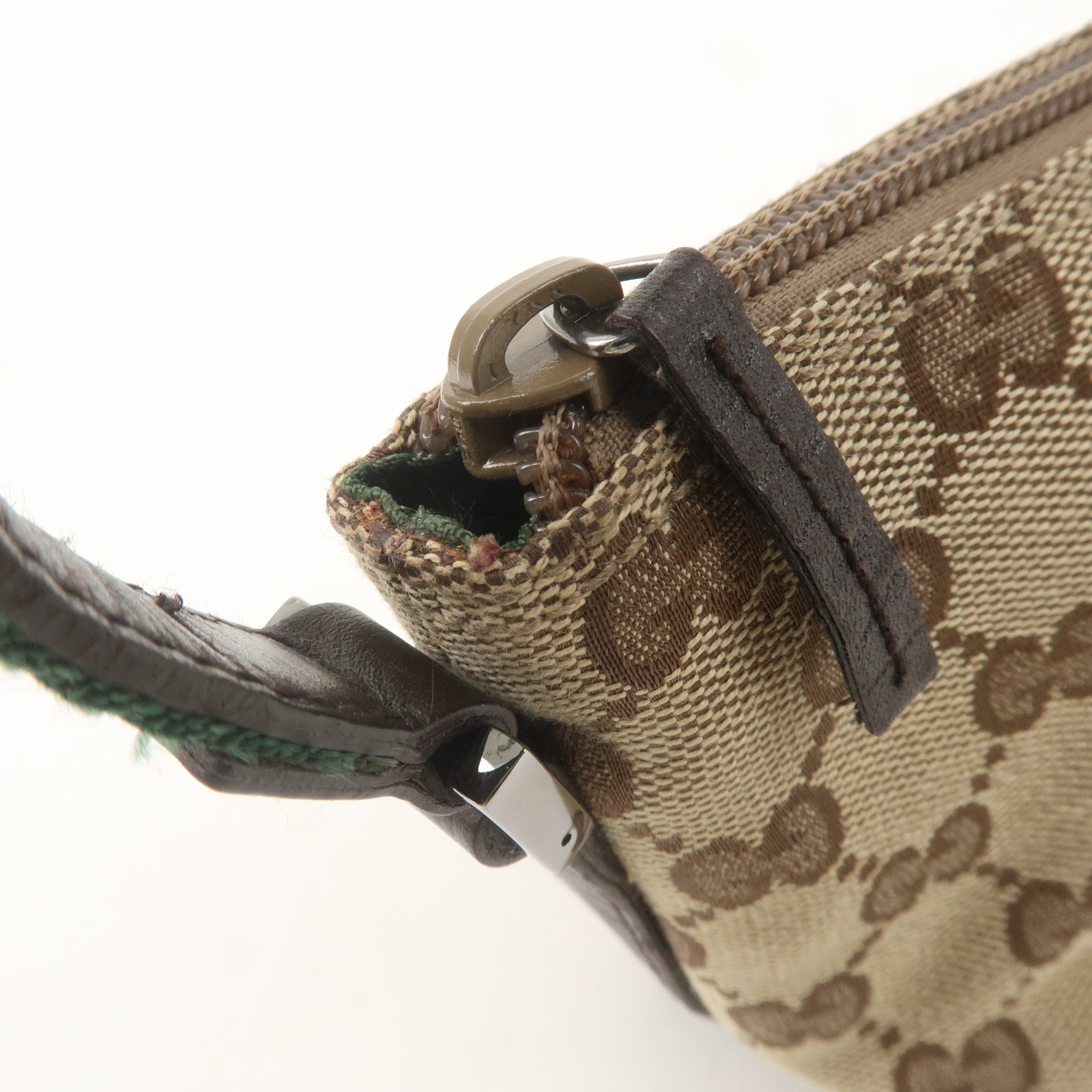 GUCCI Sherry GG Canvas Leather Hand Bag Pouch Beige Brown 141809