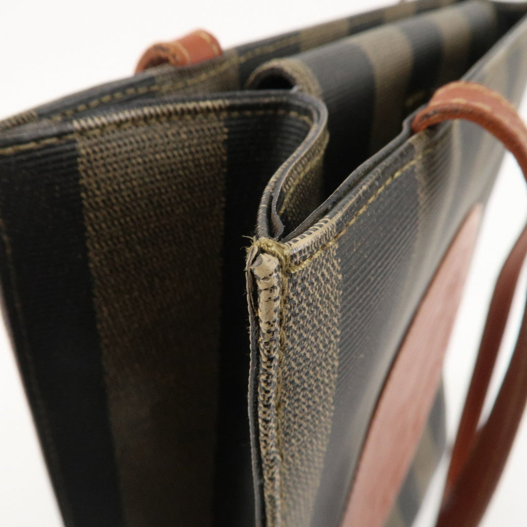 FENDI Pequin PVC Leather Tote Bag Khaki Black Brown