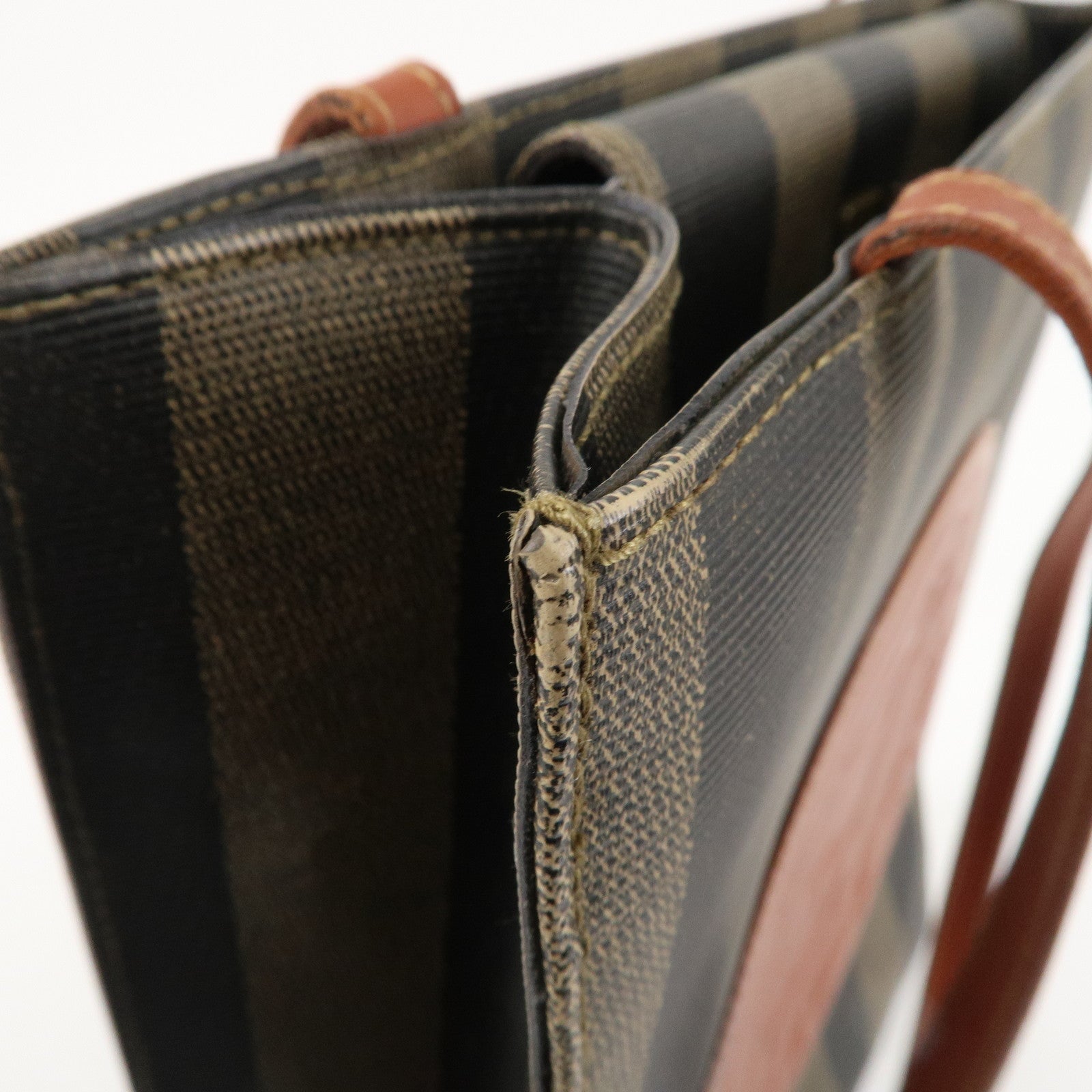 FENDI Pequin PVC Leather Tote Bag Khaki Black Brown