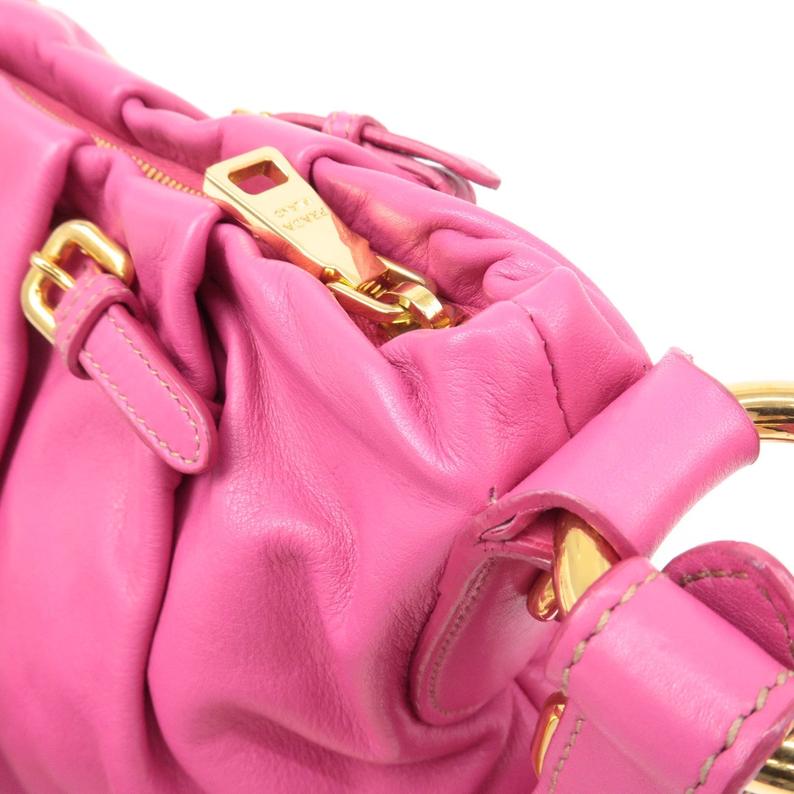 Prada Leather Shoulder Bag Hand Bag Pink Gold BR3795