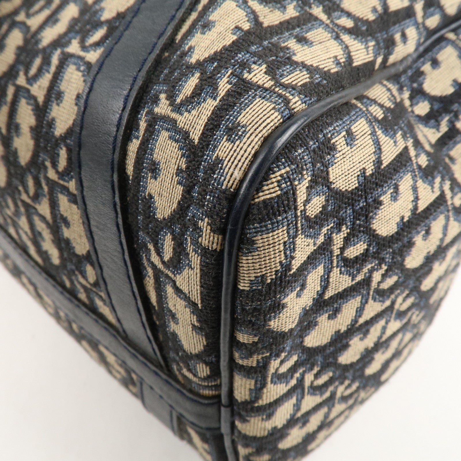 Christian Dior Trotter Canvas Leather Boston Bag Navy