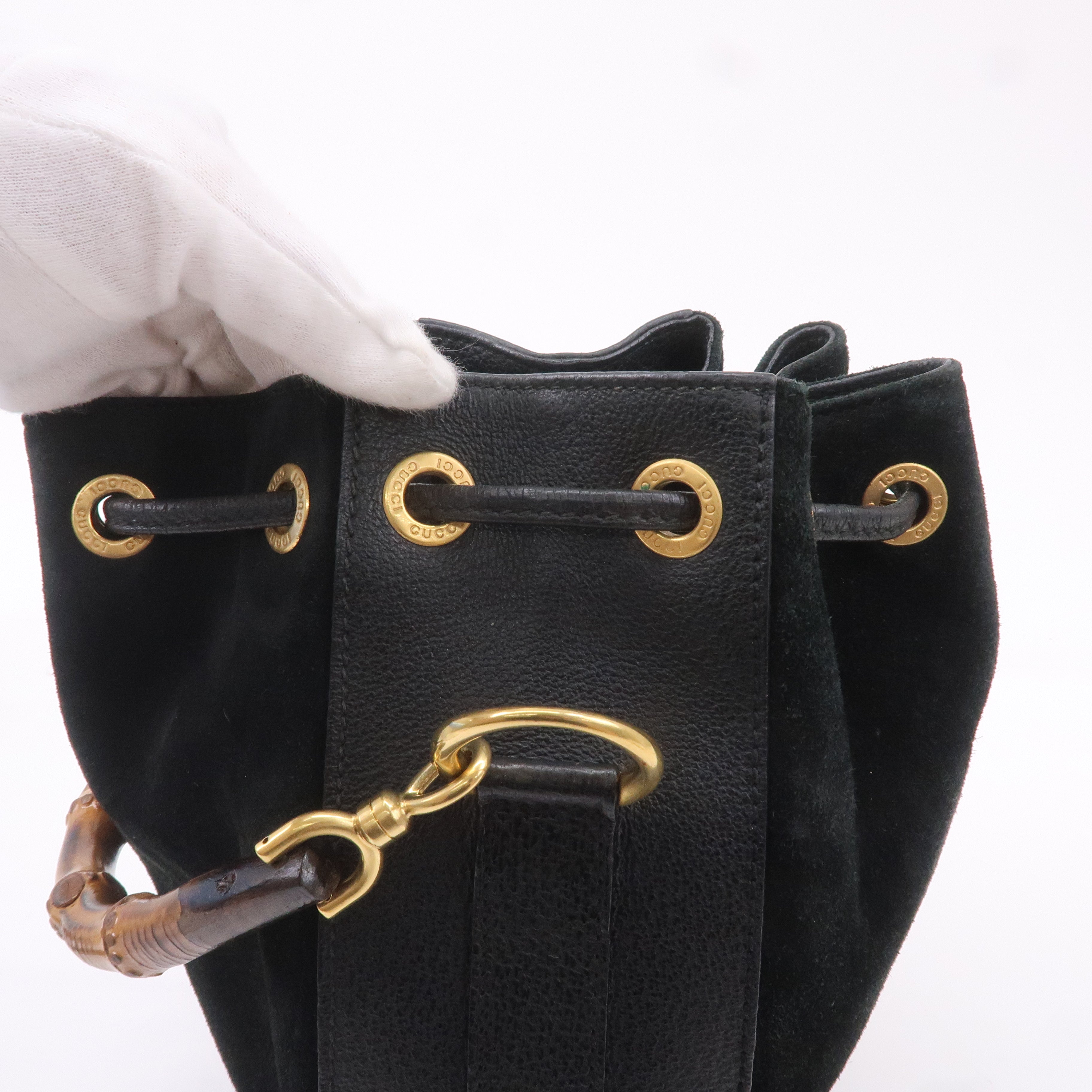 Gucci Bamboo Suede Leather Black 2WAY Bag 001.3754.1657