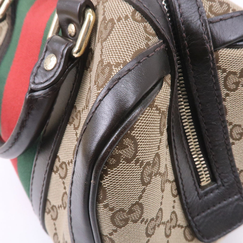 GUCCI Sherry GG Canvas Leather Boston Bag Beige Brown 269876