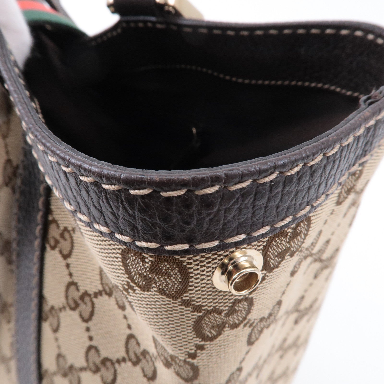 GUCCI Sherry Line GG Canvas Leather Hand Bag Beige Brown 364835