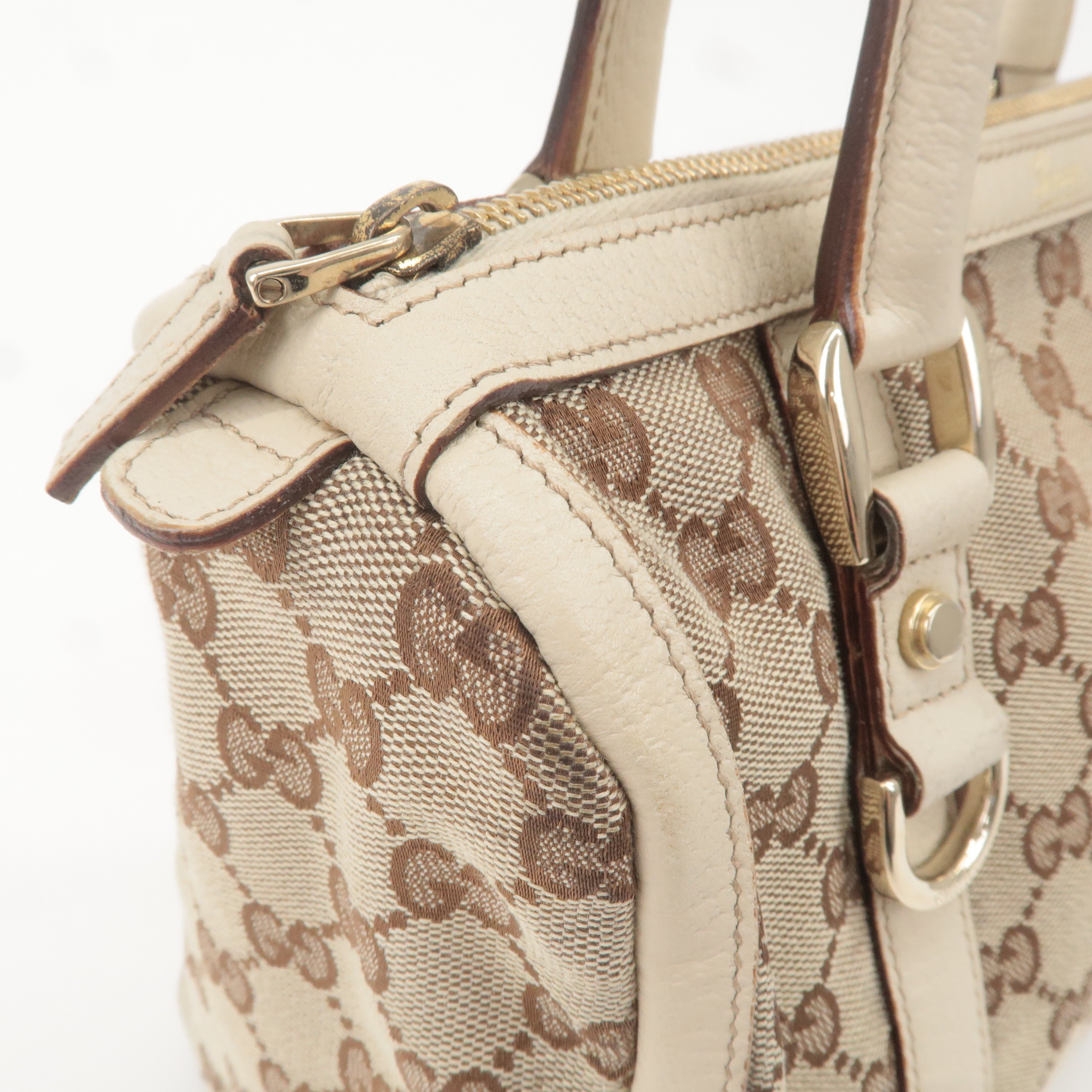 GUCCI Abbey GG Canvas Leather Boston Hand Bag Beige Ivory 130942