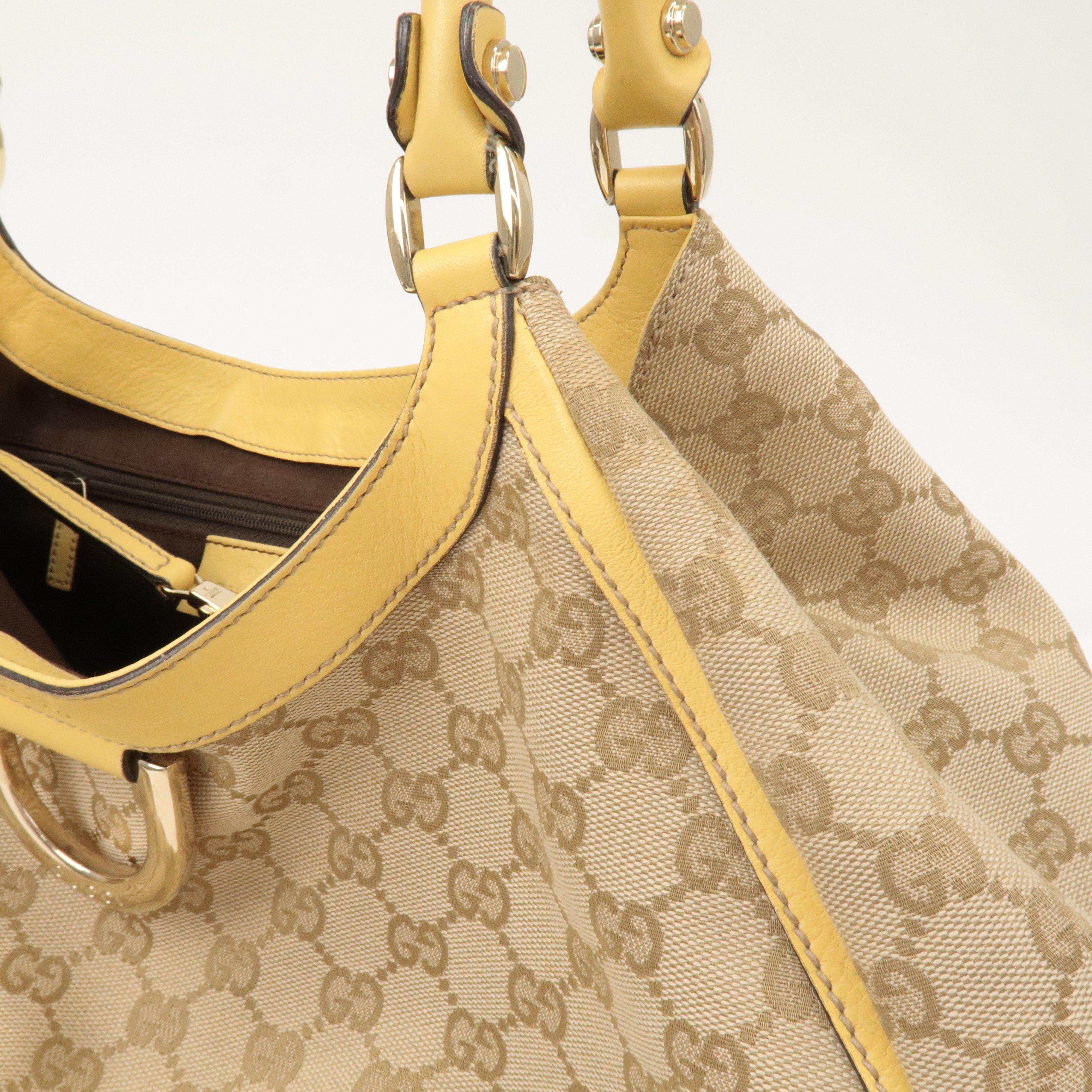 GUCCI Abbey GG Canvas Leather Shoulder Bag Beige Yellow 189835